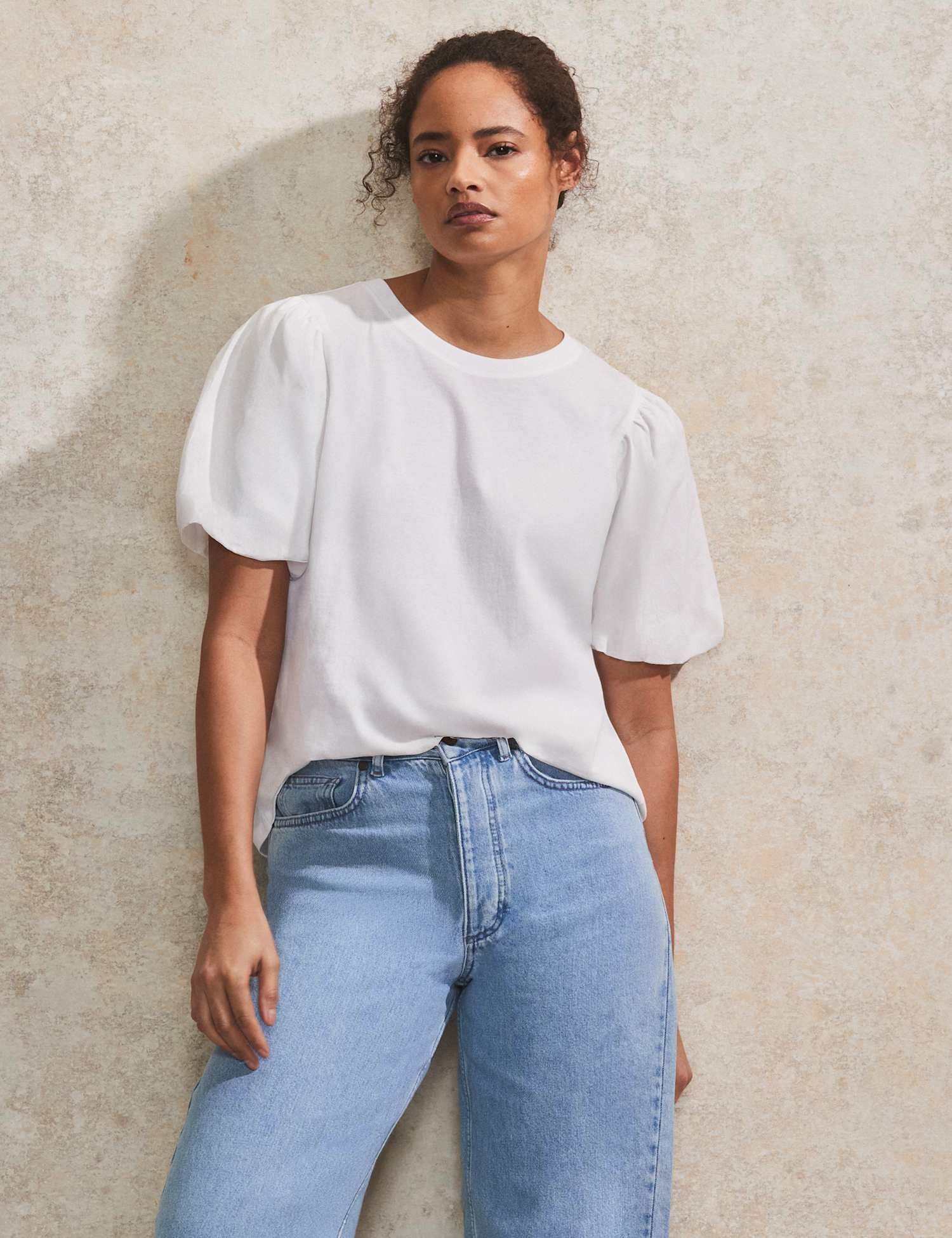 RO&ZO Pure Cotton Puff Sleeve T-Shirt White