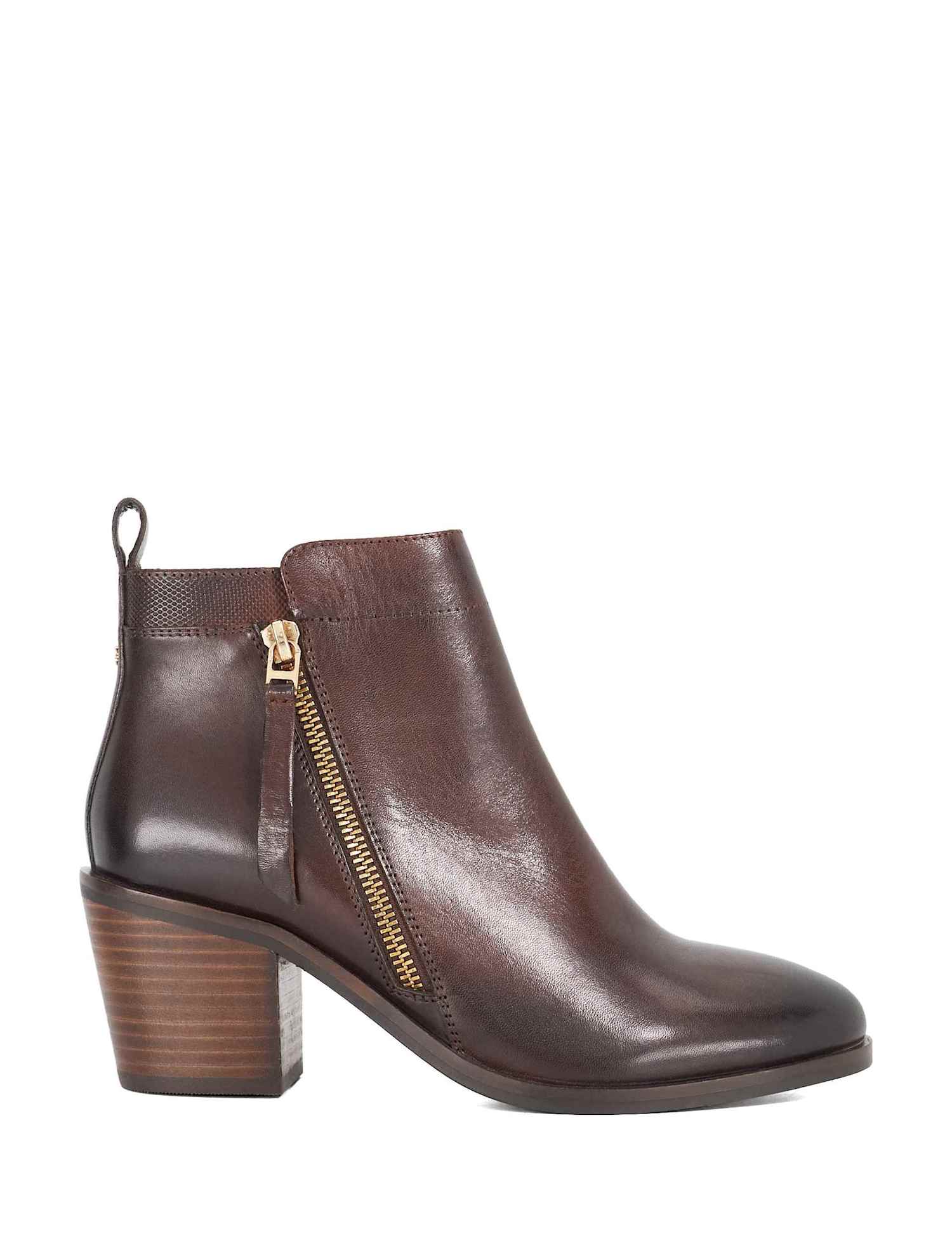 Dune London Leather Block Heel Ankle Boots Brown