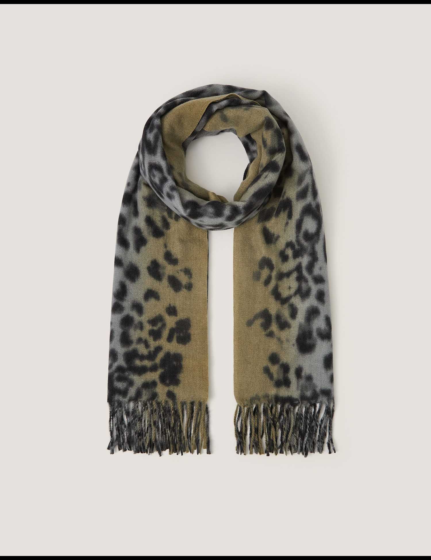 Monsoon Animal Print Fringed Scarf Grey Mix