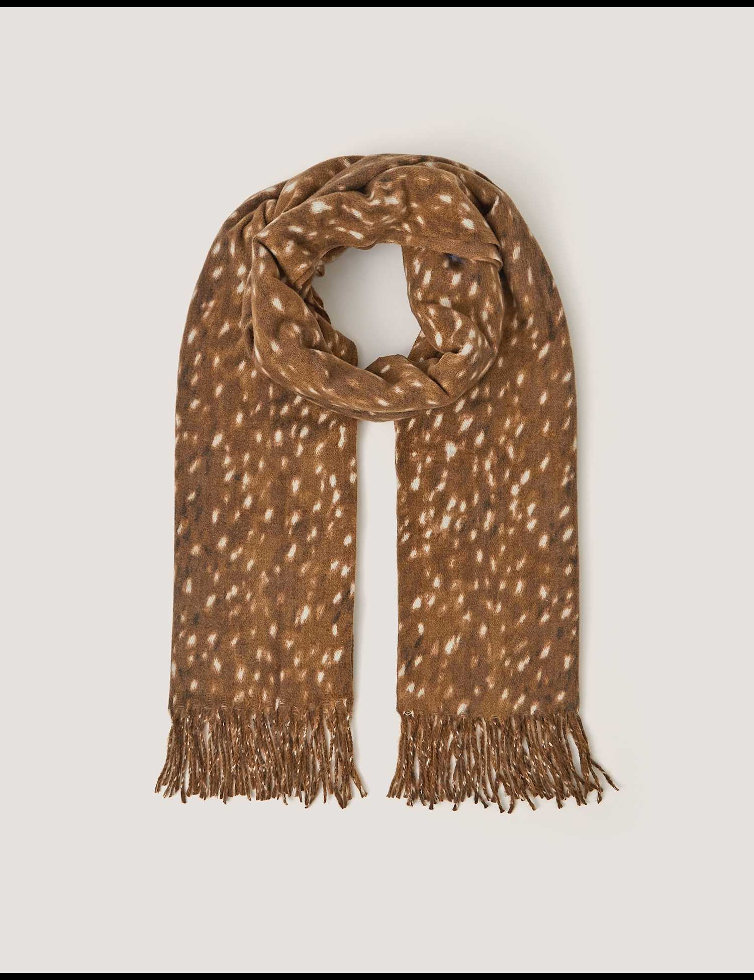 Monsoon Bambi Print Fringed Scarf Brown Mix