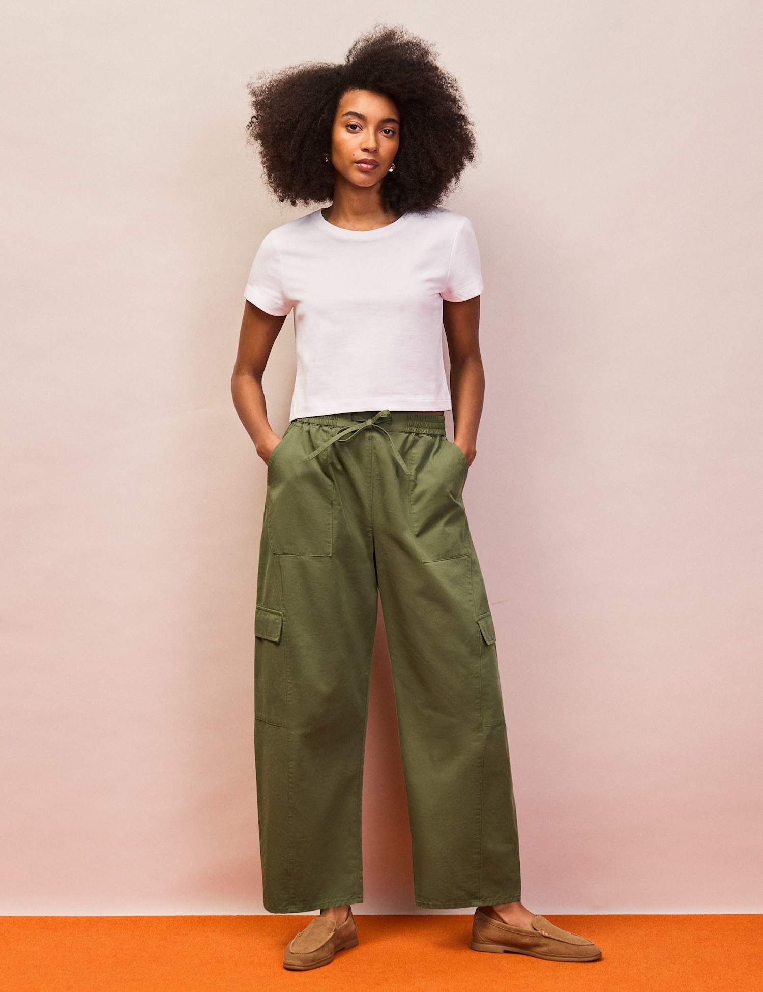 RO&ZO Pure Cotton Cargo Straight Leg Trousers Khaki