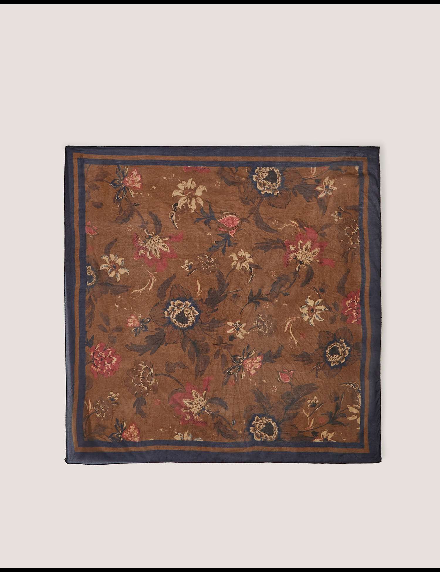 Monsoon Pure Silk Floral Square Scarf Brown Mix
