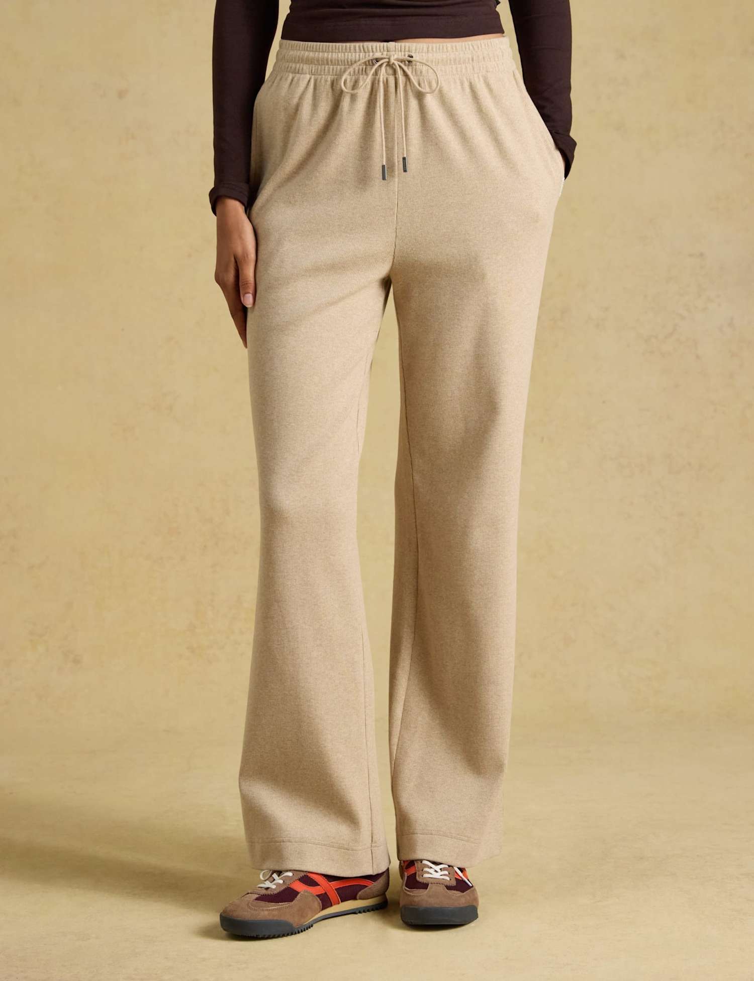 Joules Cotton Rich Ribbed Wide Leg Joggers Neutral