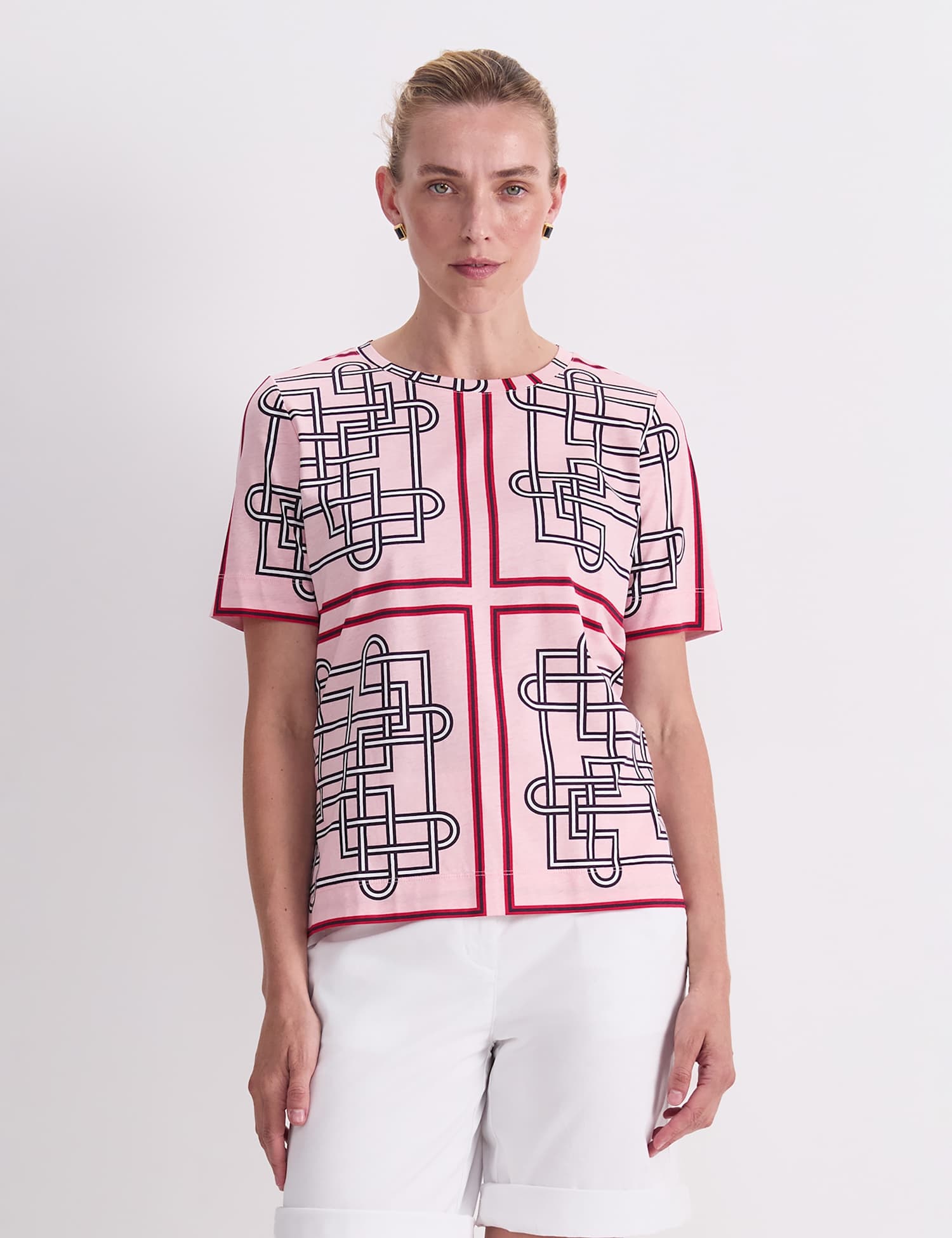 Sportscraft Pure Cotton Printed Crew Neck Blouse Pink Mix