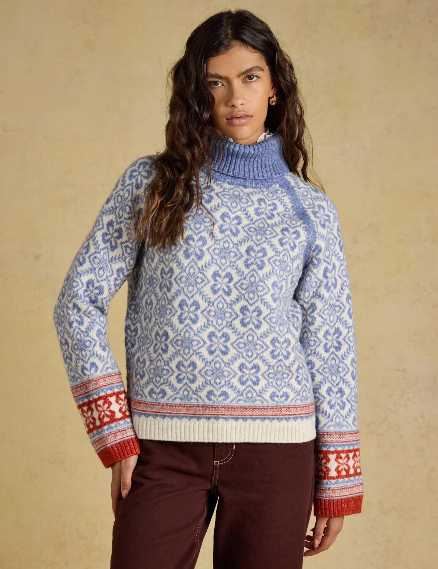Joules Patterned Roll Neck Jumper Blue Mix