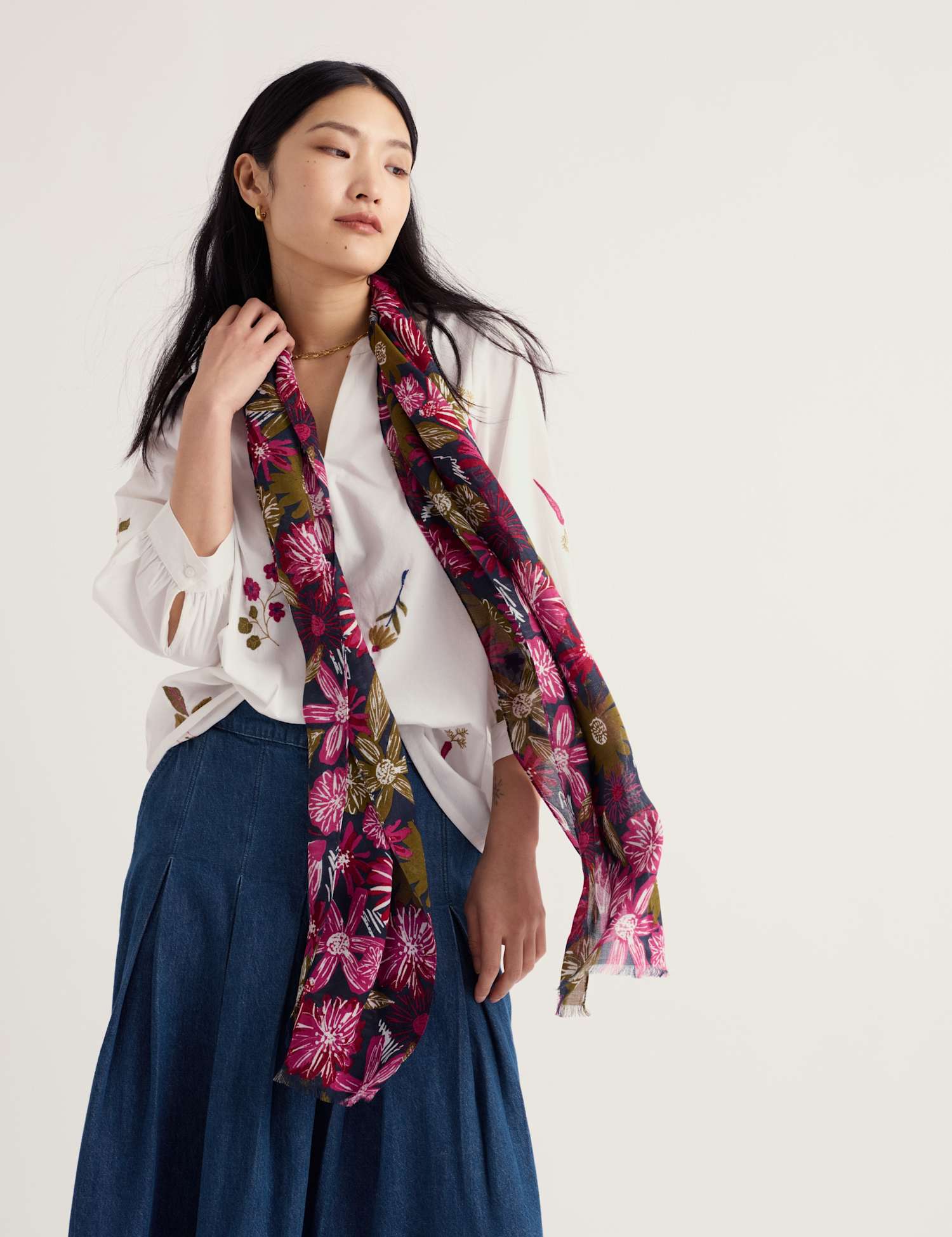 Seasalt Cornwall Modal Rich Floral Scarf Pink Mix