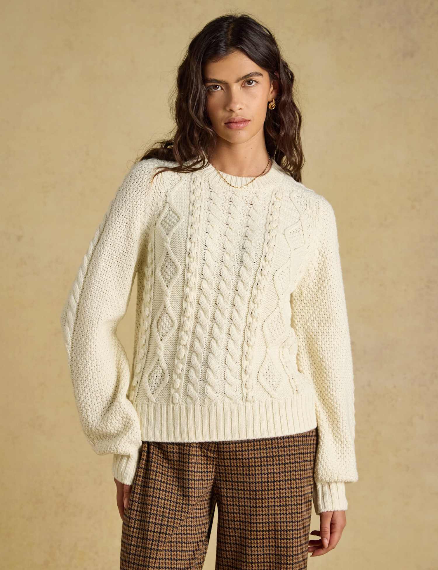 Joules Cable Knit Jumper with Wool Cream Mix