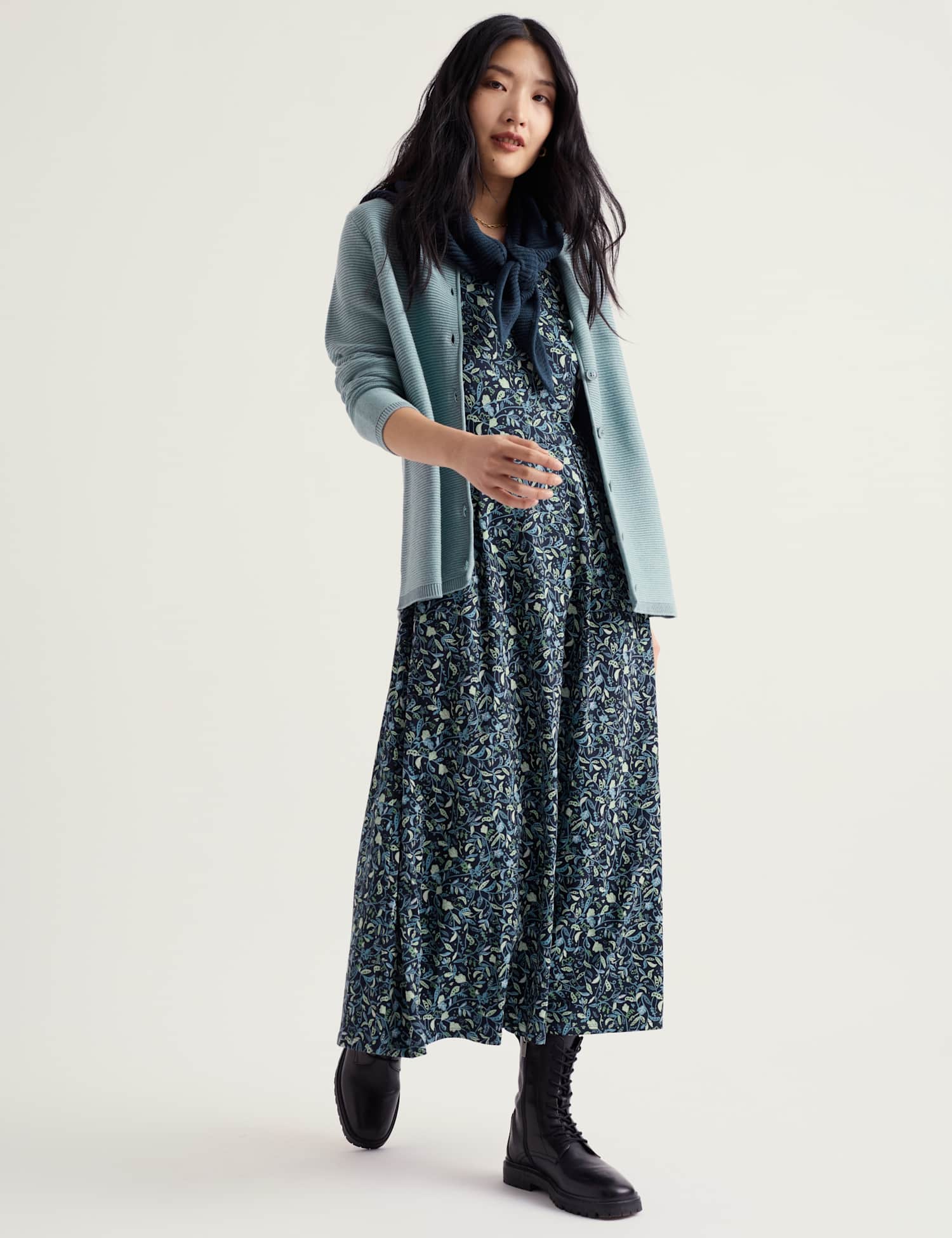 Seasalt Cornwall Pure Cotton Textured Crew Neck Cardigan Light Blue