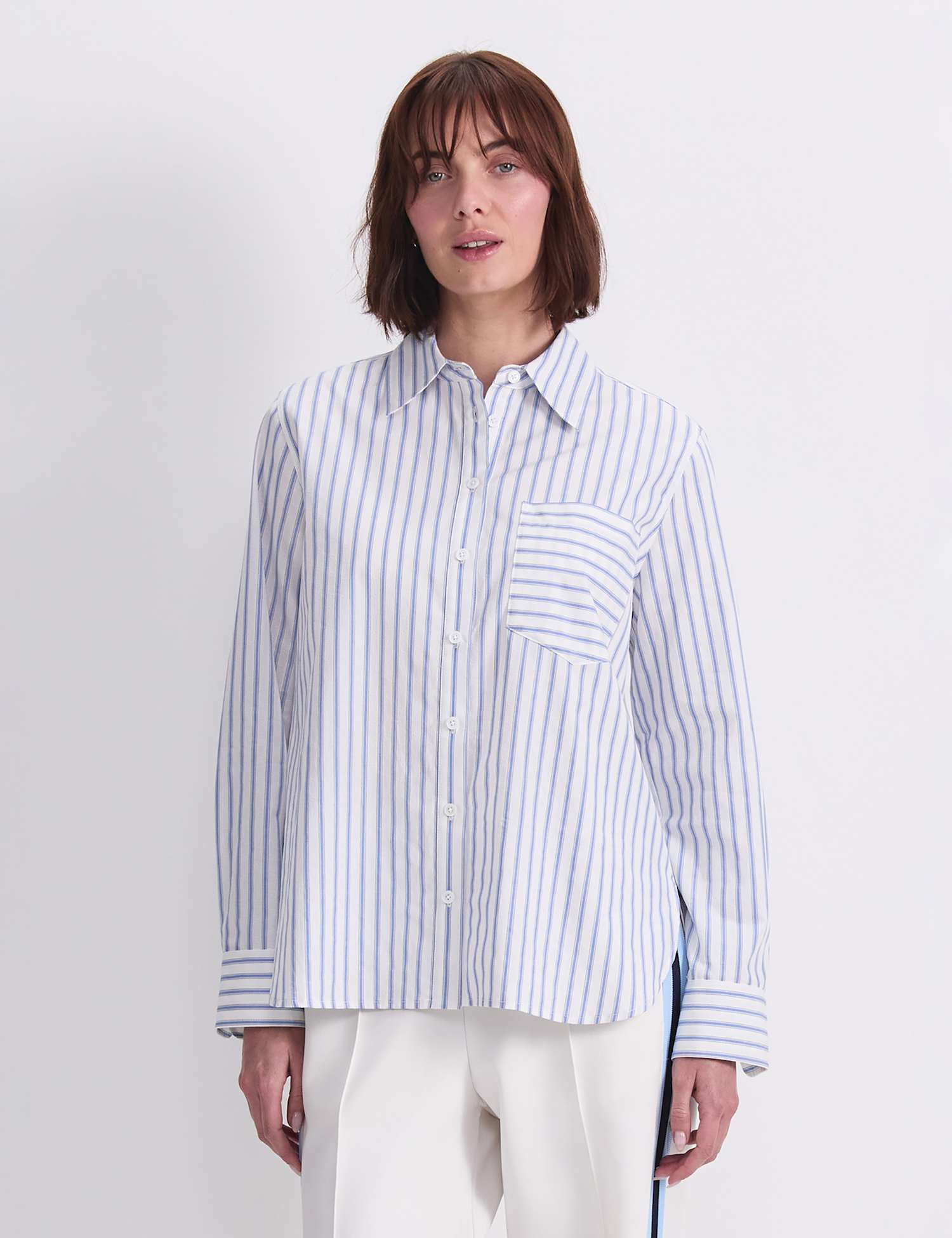 Sportscraft Pure Cotton Striped Collared Shirt Blue Mix