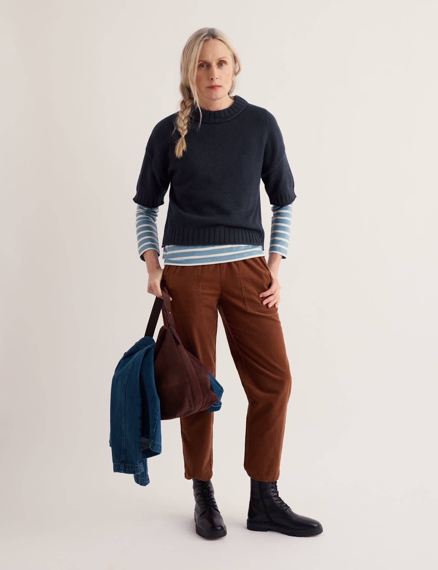 Seasalt Cornwall Cotton Blend Relaxed Jumper with Merino Wool Navy
