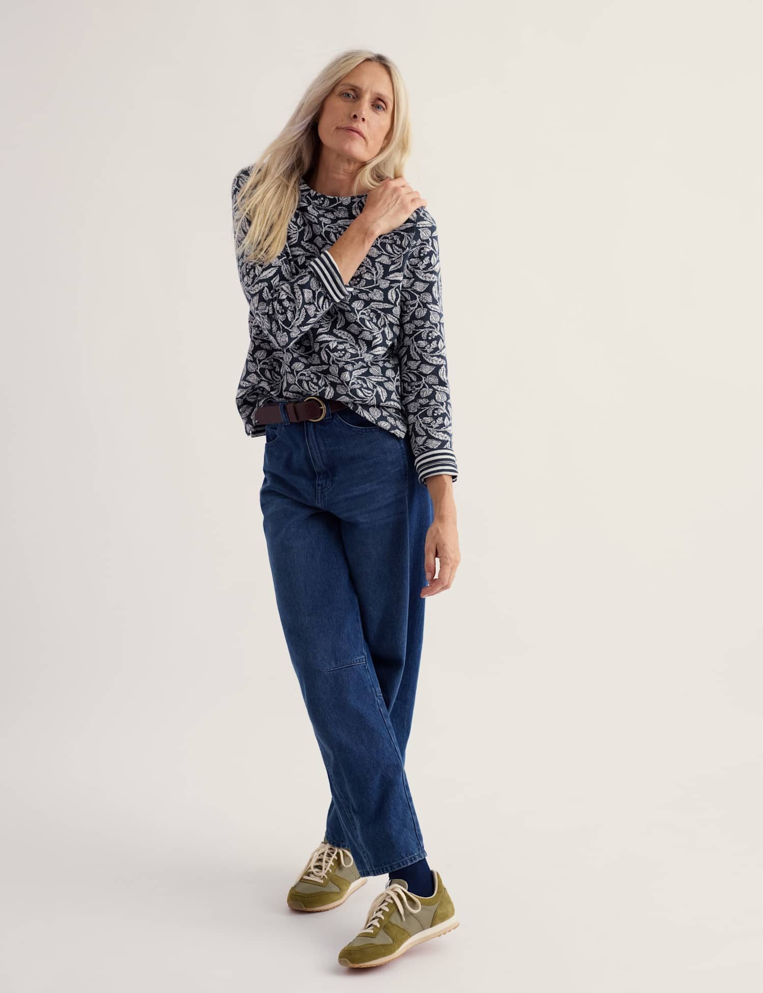 Seasalt Cornwall Cotton Rich Floral Relaxed Top Navy Mix
