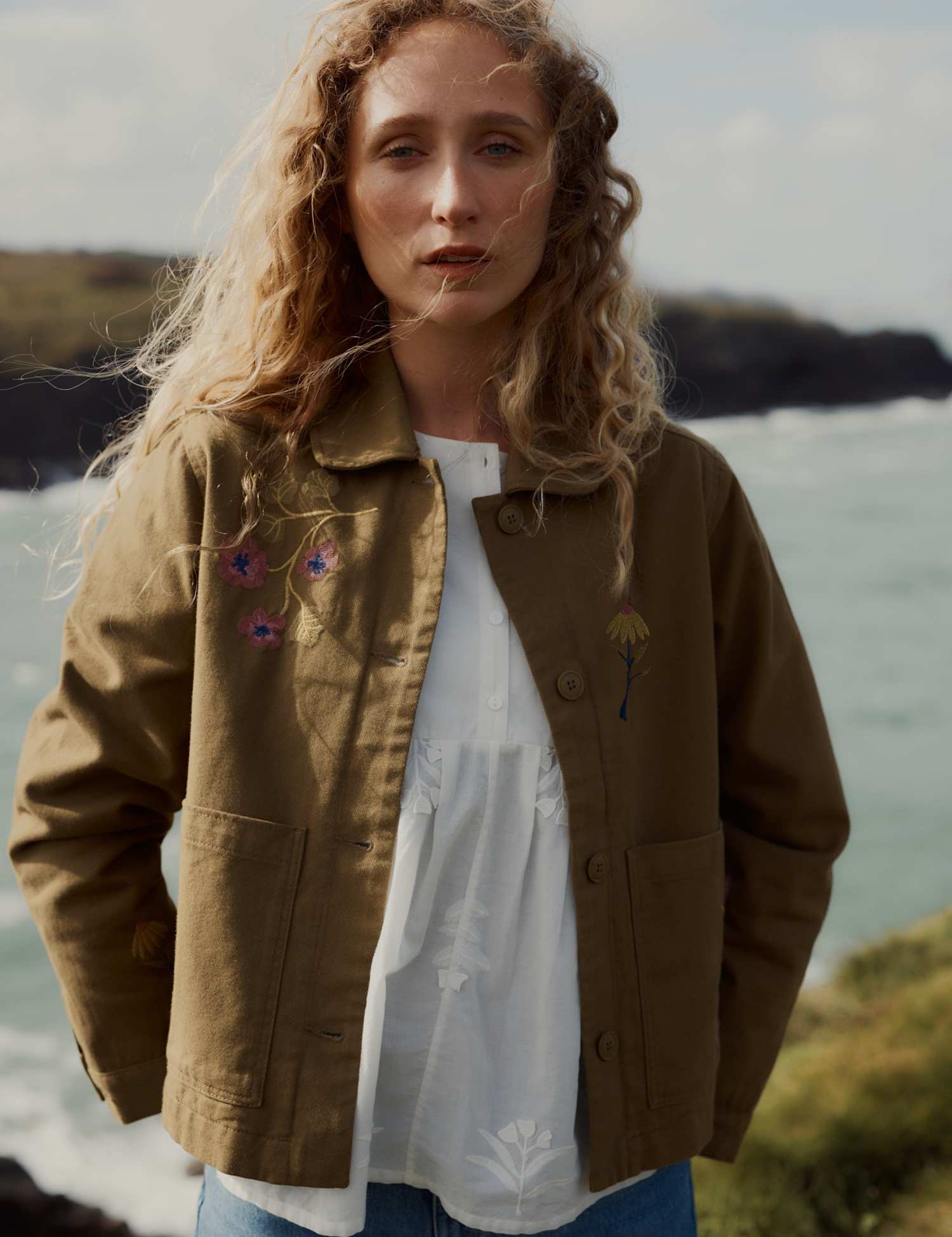 Seasalt Cornwall Pure Cotton Embroidered Utility Jacket Brown Mix