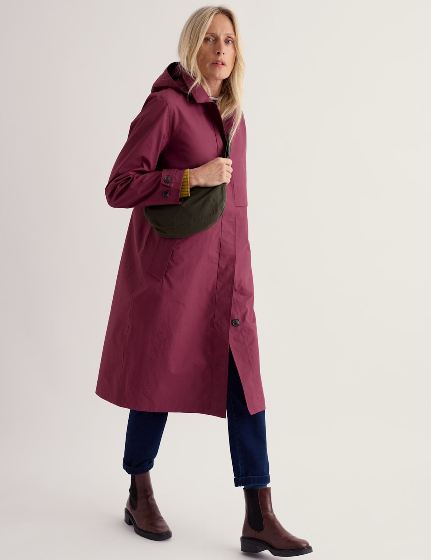 Seasalt Cornwall Pure Cotton Waterproof Relaxed Trench Coat Burgundy