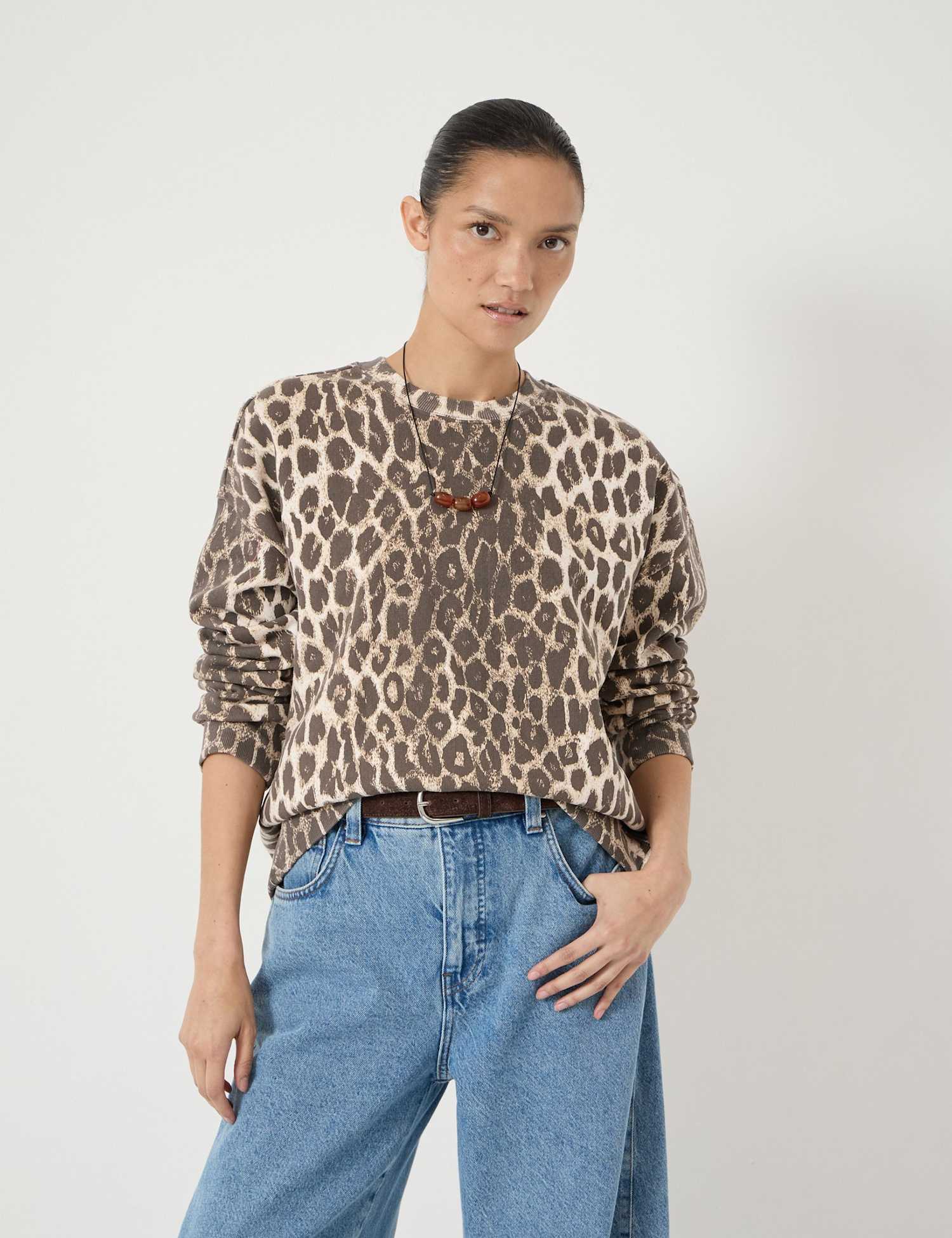 HUSH Pure Cotton Leopard Print Sweatshirt Brown Mix