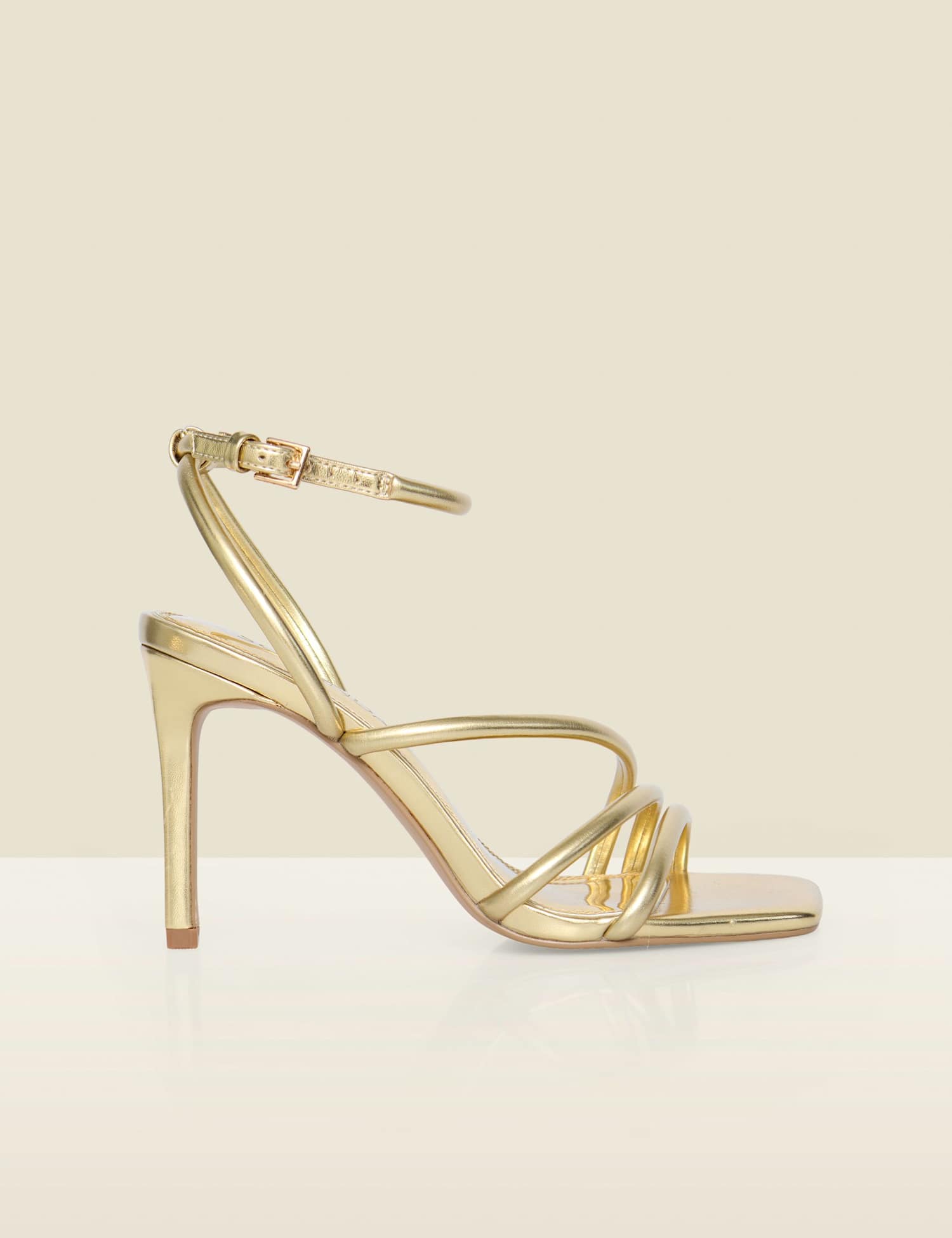 SOSANDAR Metallic Strappy Stiletto Heel Sandals Gold