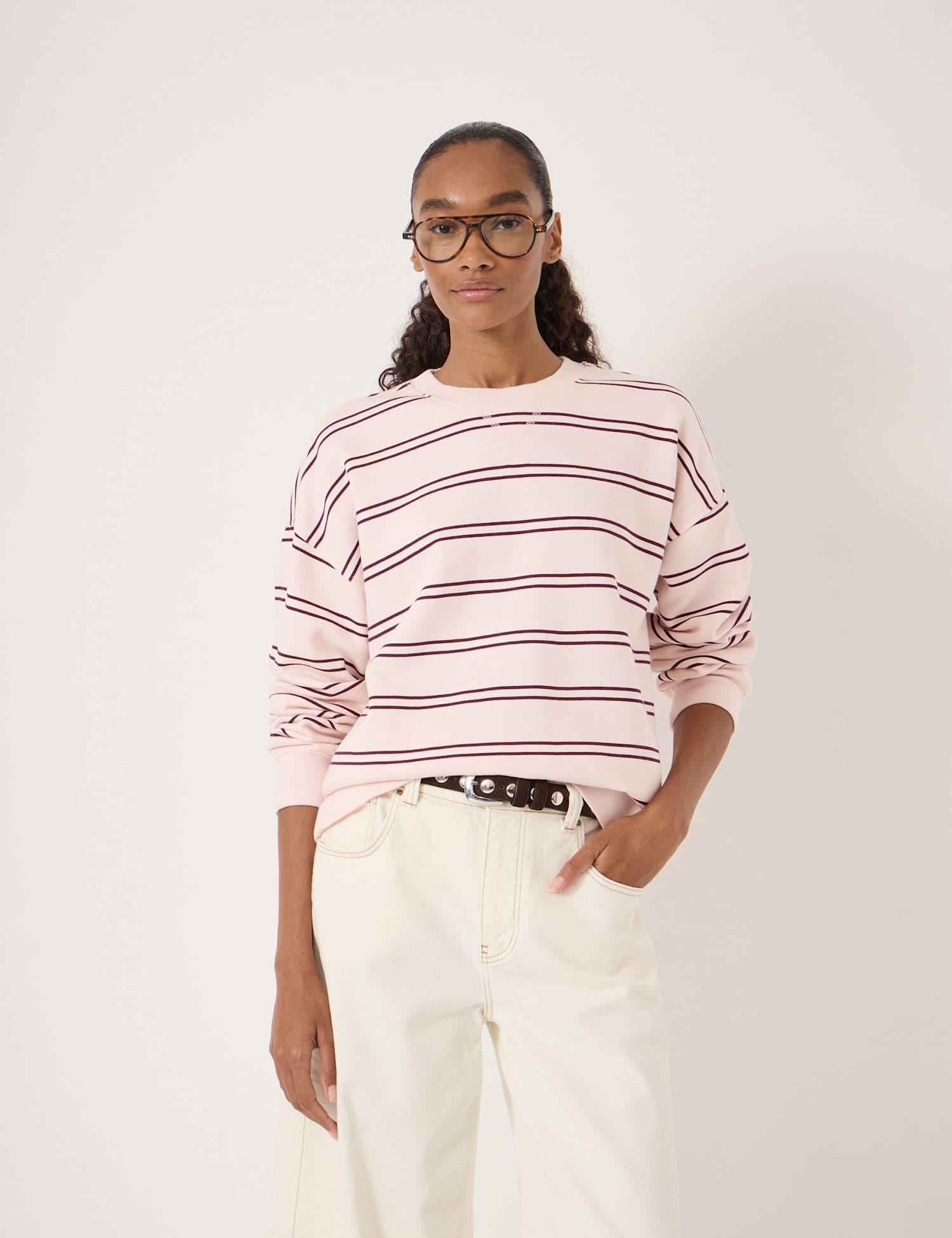 HUSH Pure Cotton Striped Sweatshirt Light Pink Mix