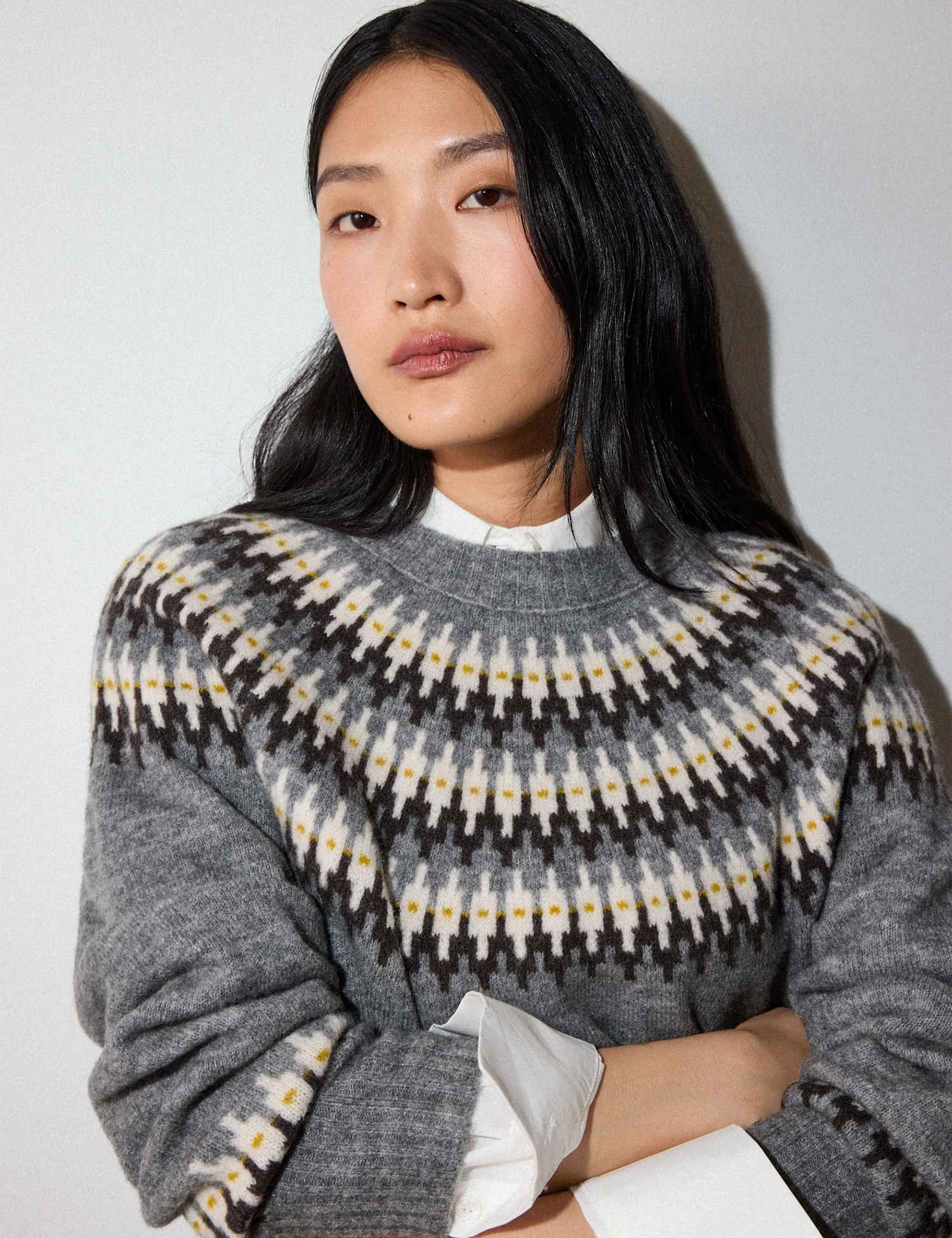 Whistles Wool Blend Fair Isle Jumper Grey Mix