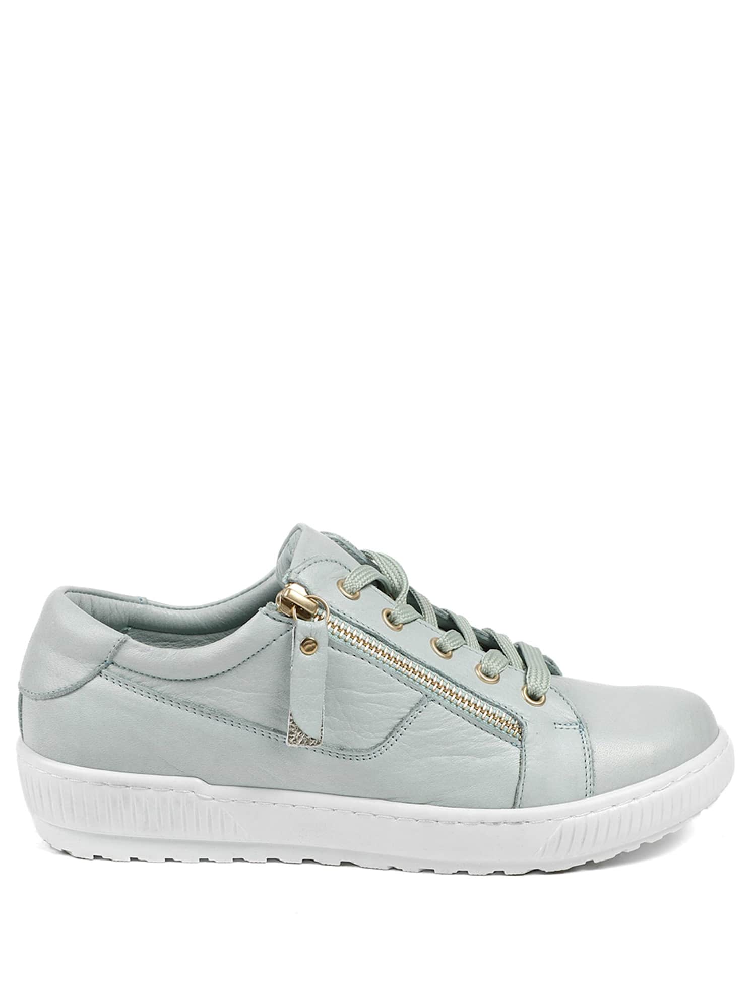 Jones Bootmaker Wide Fit Leather Metallic Side Zip Trainers Mint