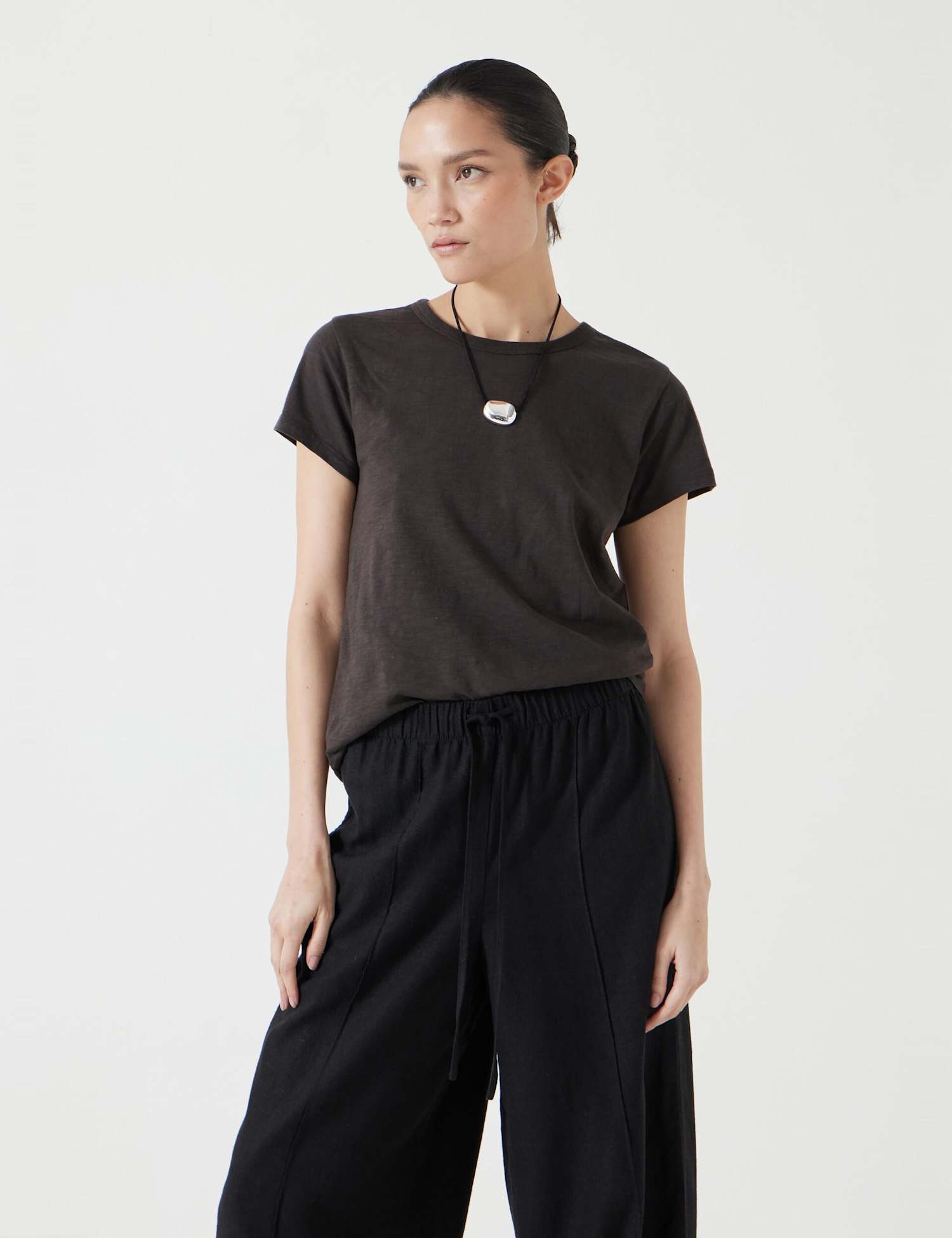 HUSH Pure Cotton Crew Neck T-Shirt Dark Brown