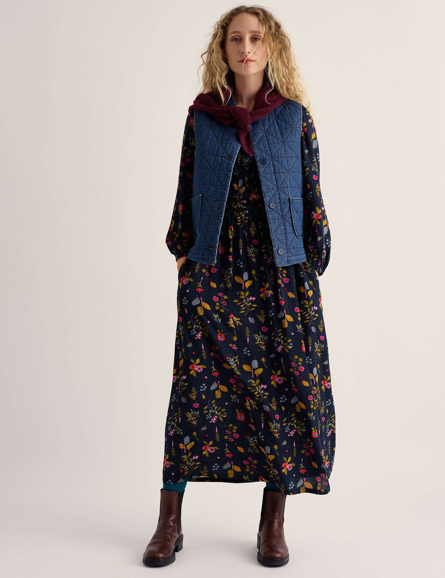 Seasalt Cornwall Floral Midaxi Waisted Dress Multi