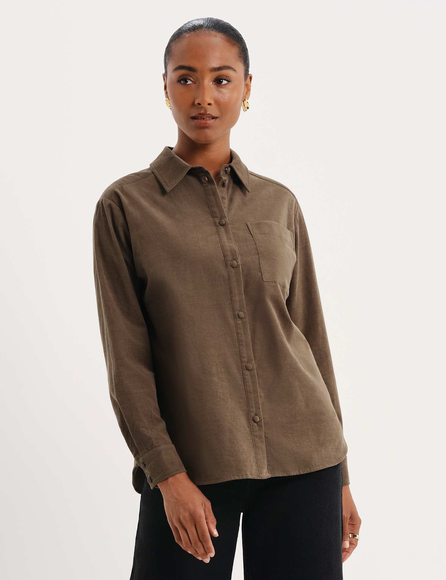 Finery London Cord Textured Shirt Khaki