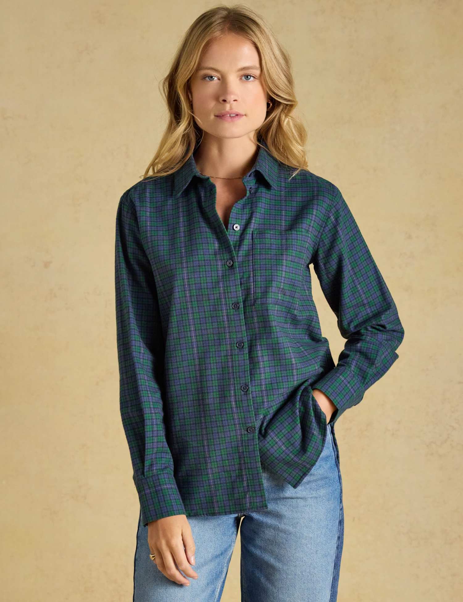 Joules Brushed Cotton Checked Relaxed Shirt Navy Mix