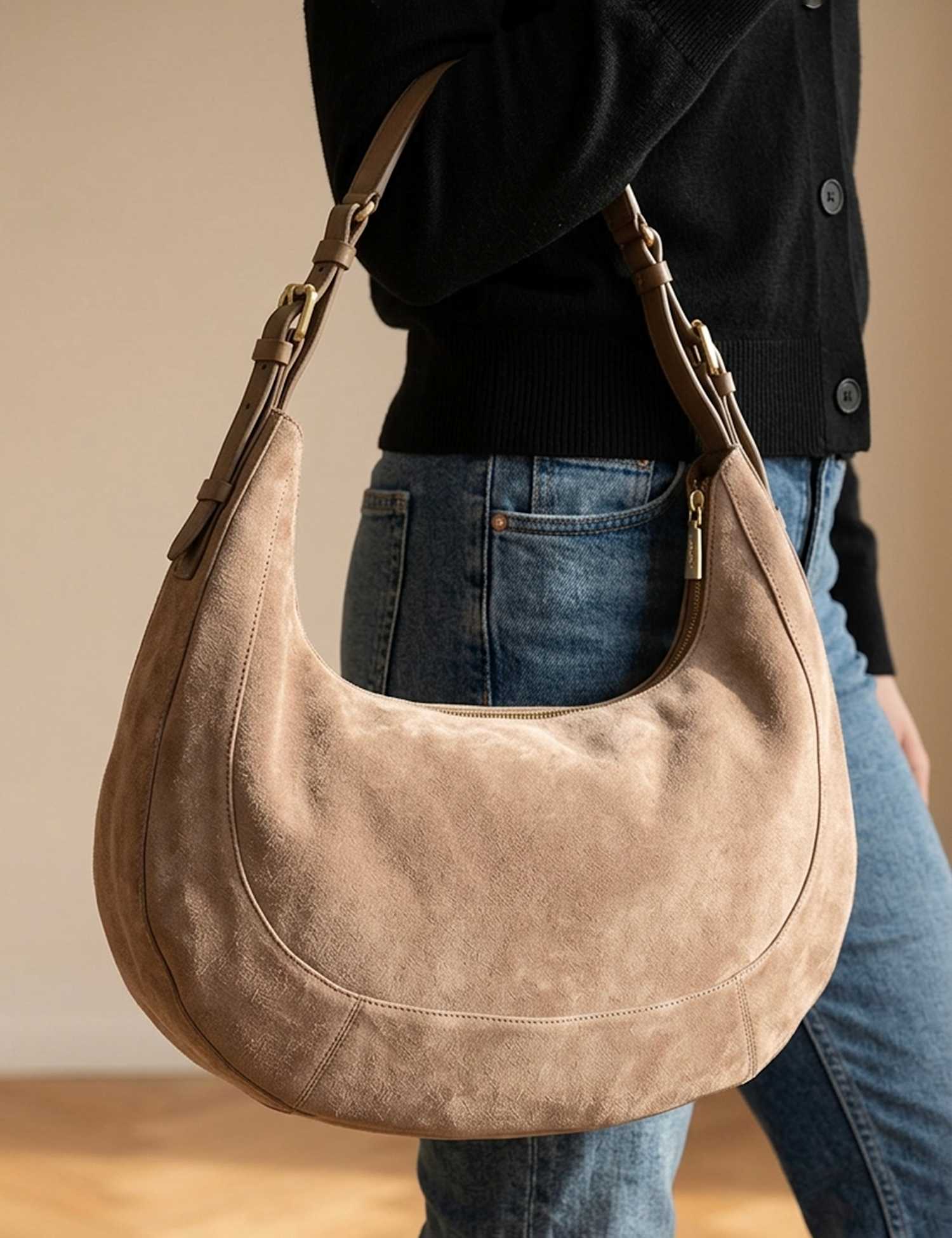Jones Bootmaker Leather Round Shoulder Bag Taupe