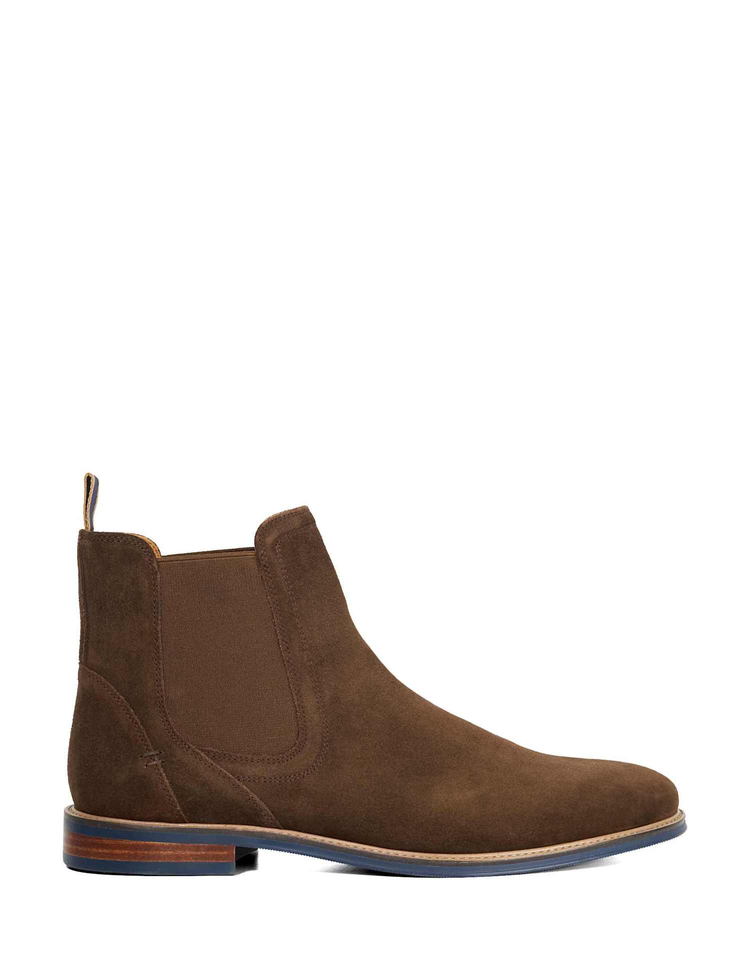 Dune London Wide Fit Suede Contrast Sole Chelsea Boots Chocolate
