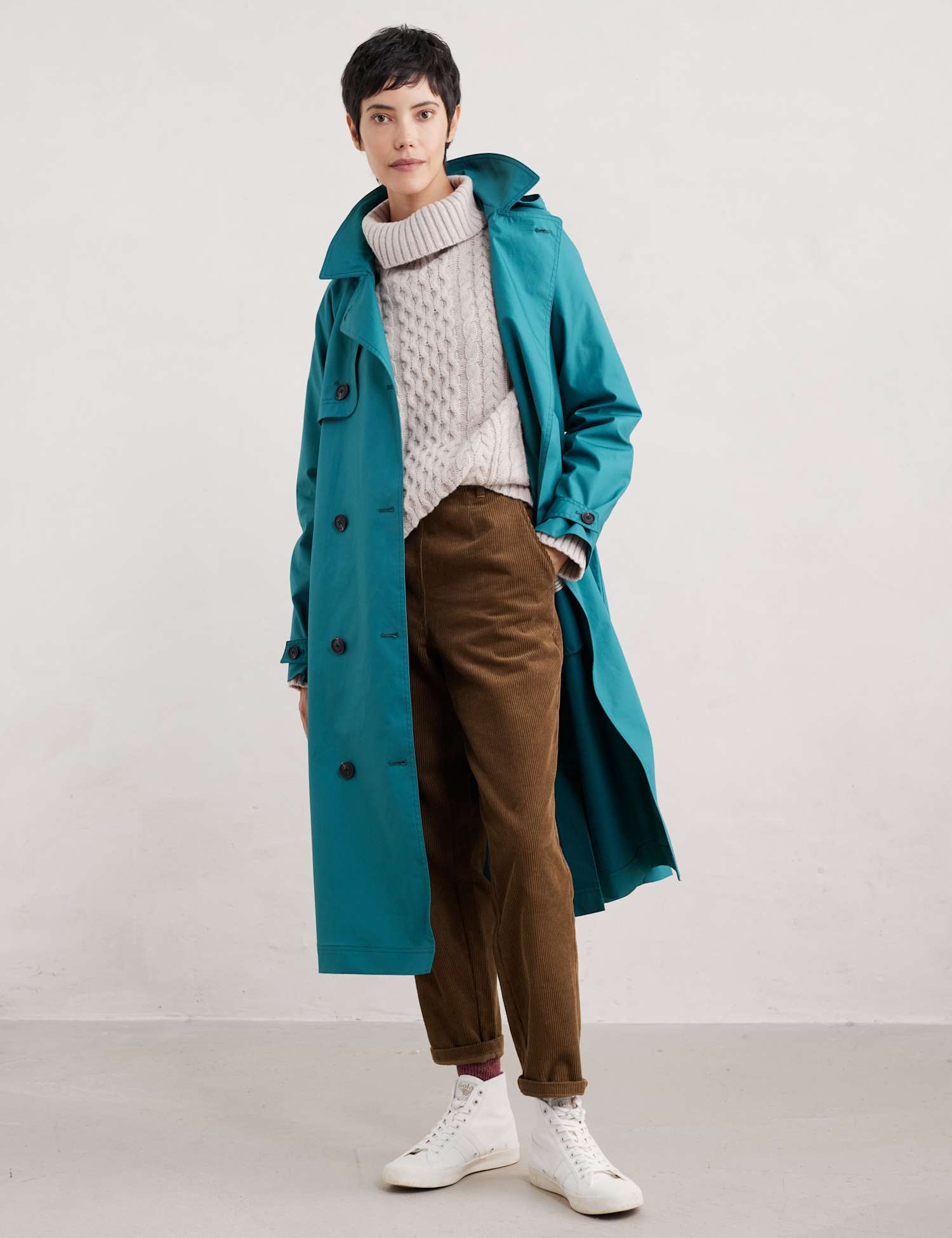 Seasalt Cornwall Pure Cotton Belted Double Breasted Trench Coat Teal