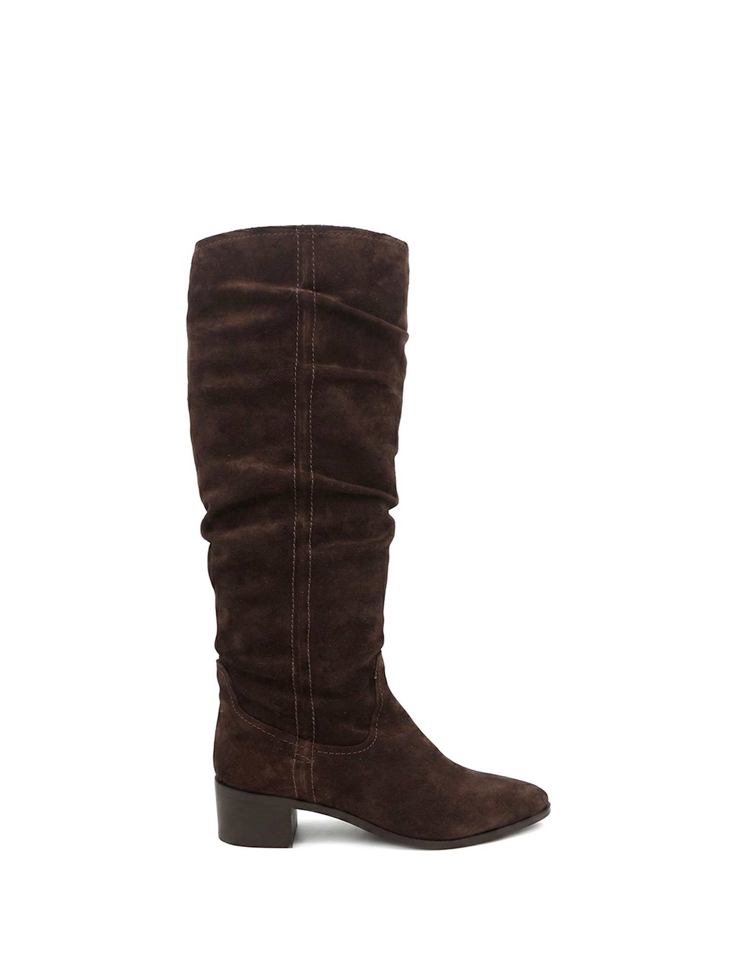 Jones Bootmaker Leather Low Heel Knee High Boots Chocolate