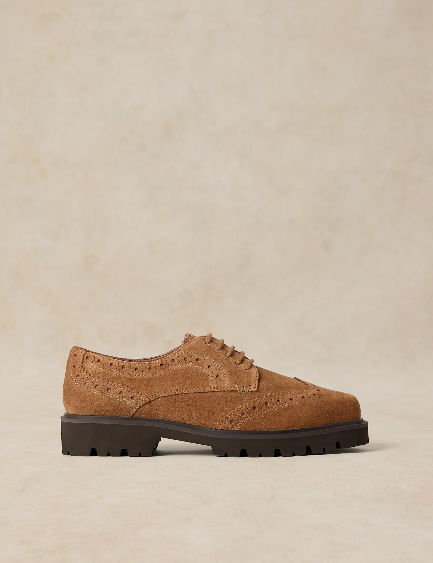 White Stuff Suede Chunky Lace Up Block Heel Brogues Tan