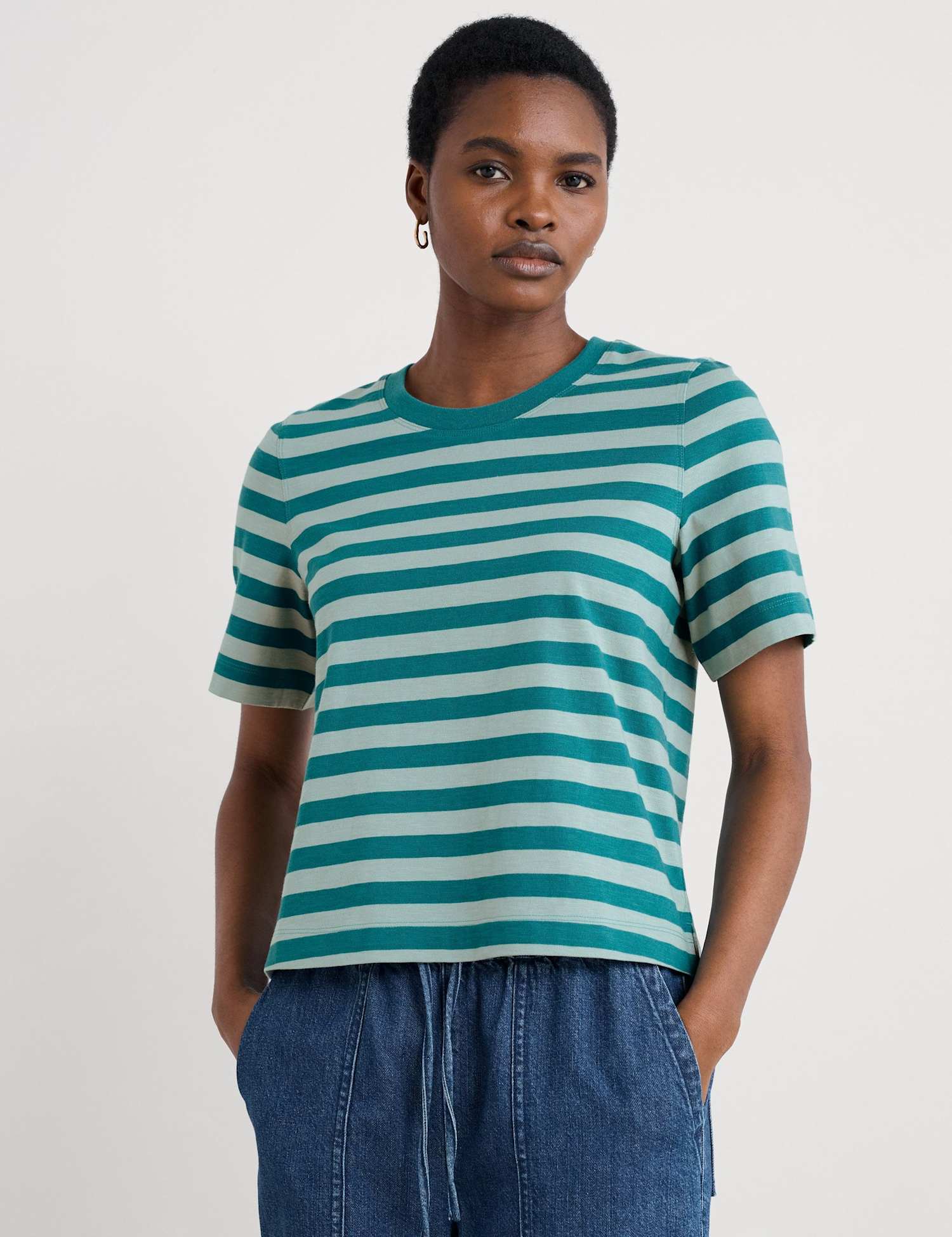 Seasalt Cornwall Pure Cotton Striped T-Shirt Teal Mix