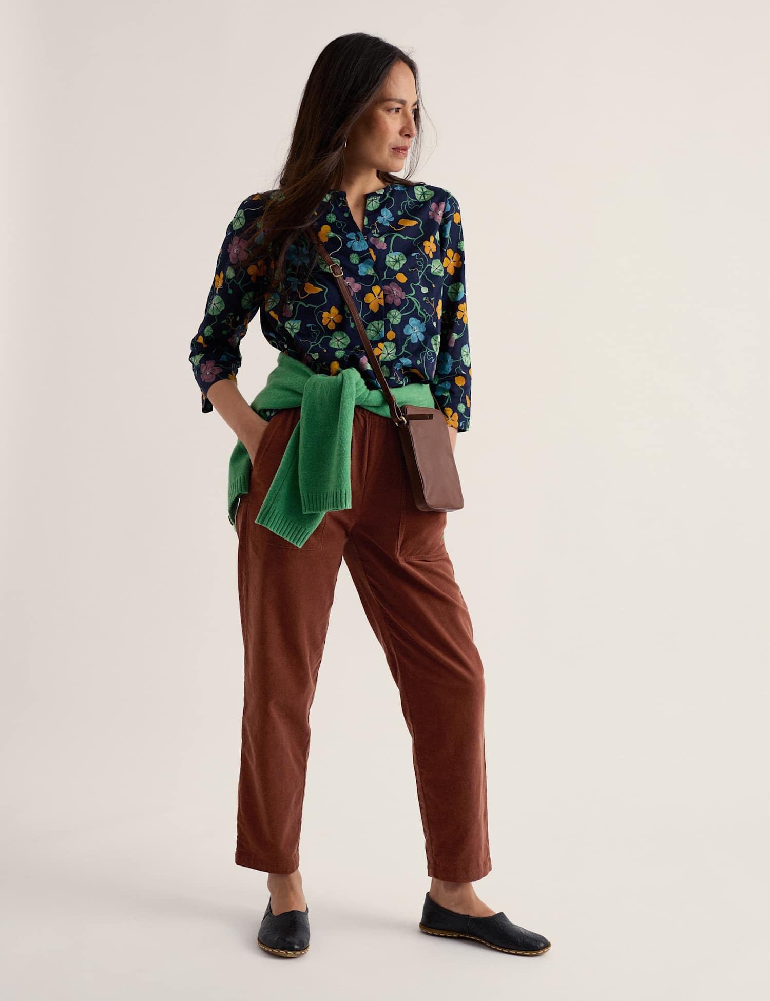 Seasalt Cornwall Jersey Floral Notch Neck Top Navy Mix