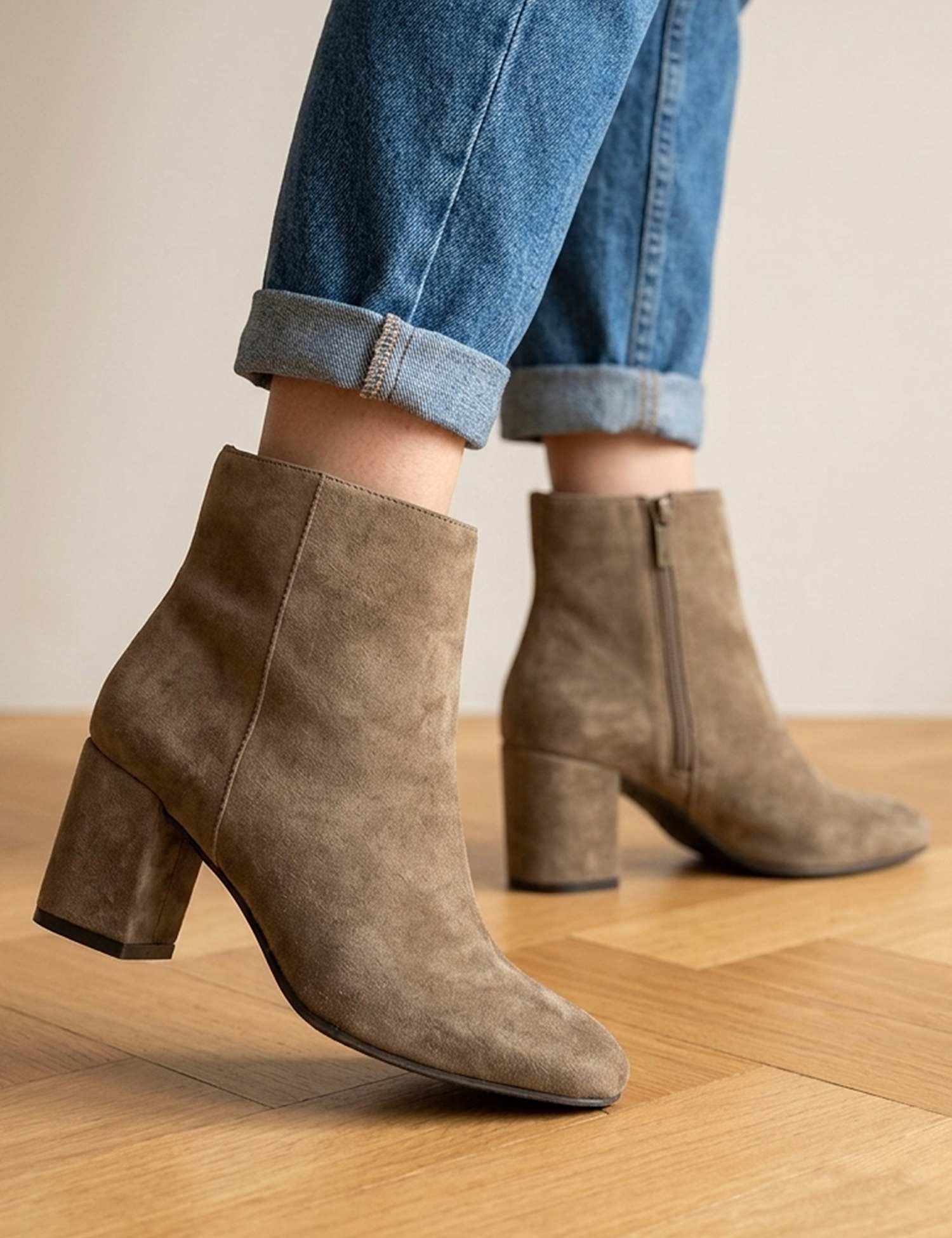 Jones Bootmaker Leather Block Heel Ankle Boots Taupe