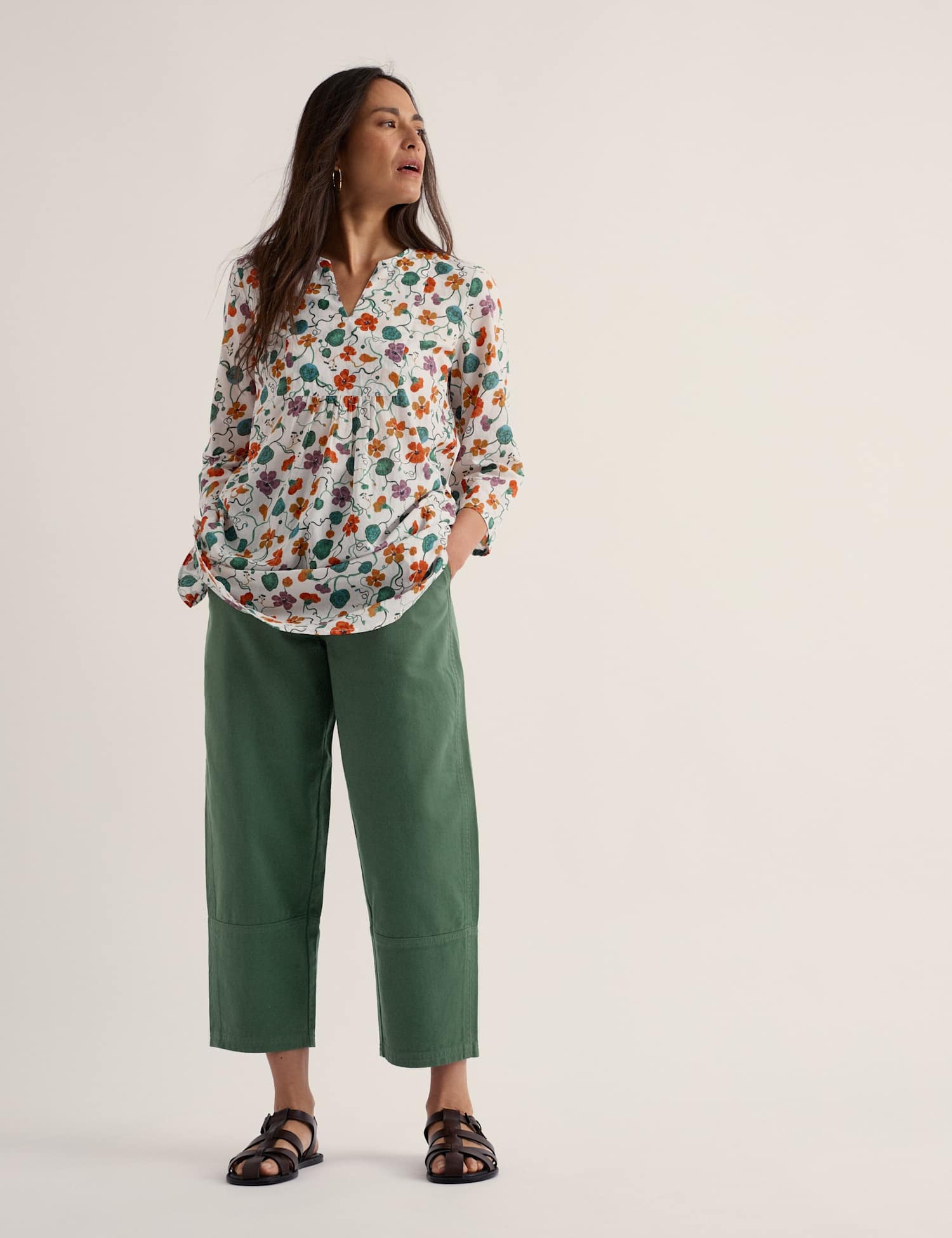 Seasalt Cornwall Pure Cotton Floral V-Neck Tunic White Mix
