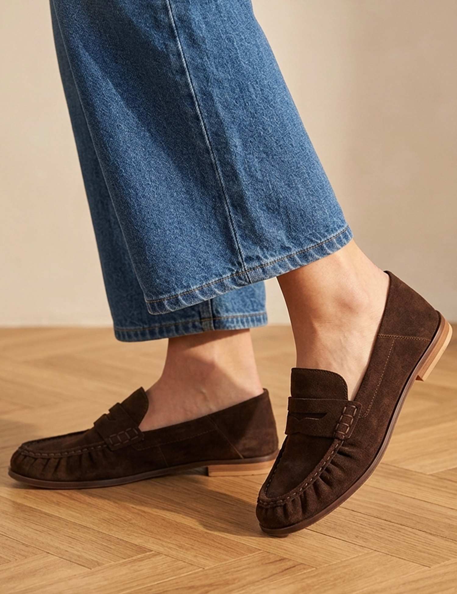 Jones Bootmaker Leather Penny Strap Flat Loafers Chocolate