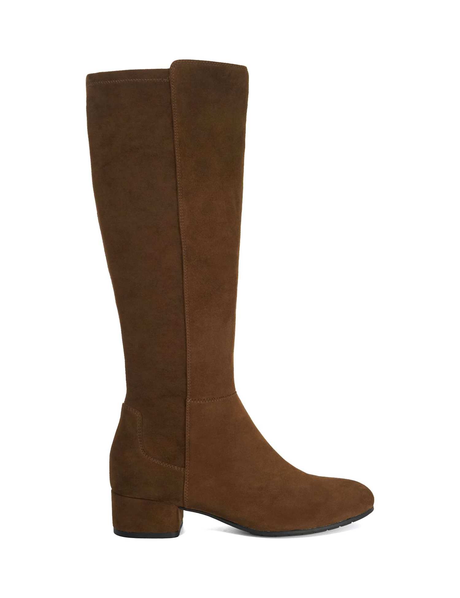 Dune London Suede Block Heel Knee High Boots Brown