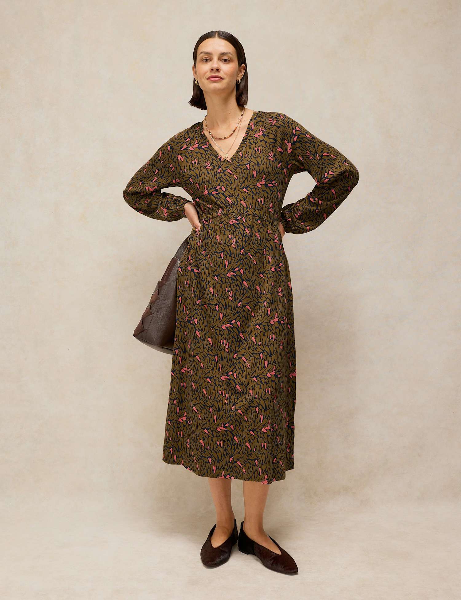 White Stuff Harper Jersey Printed V Neck Midaxi Tea Dress Green