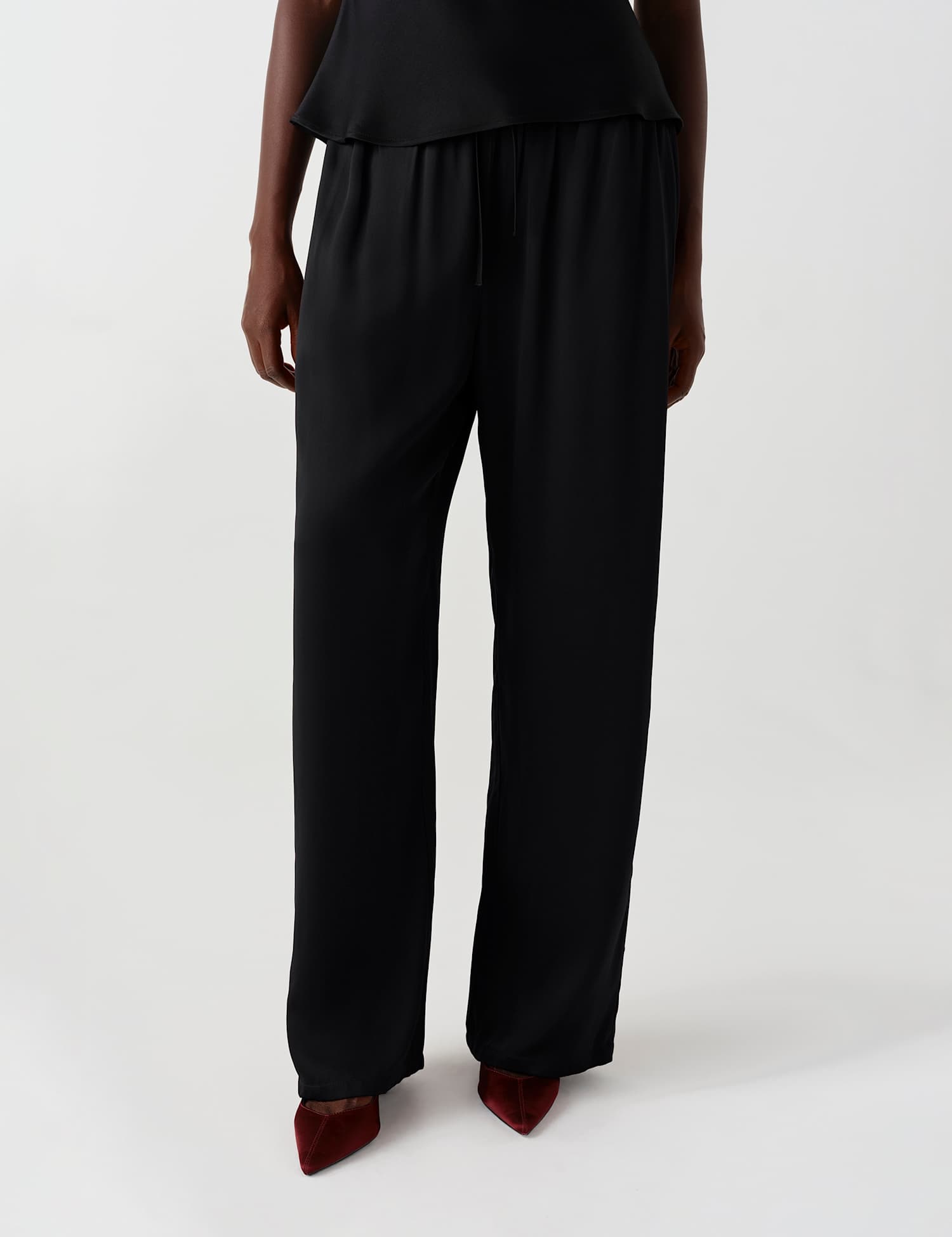 Ghost Satin Drawstring Straight Leg Trousers Black