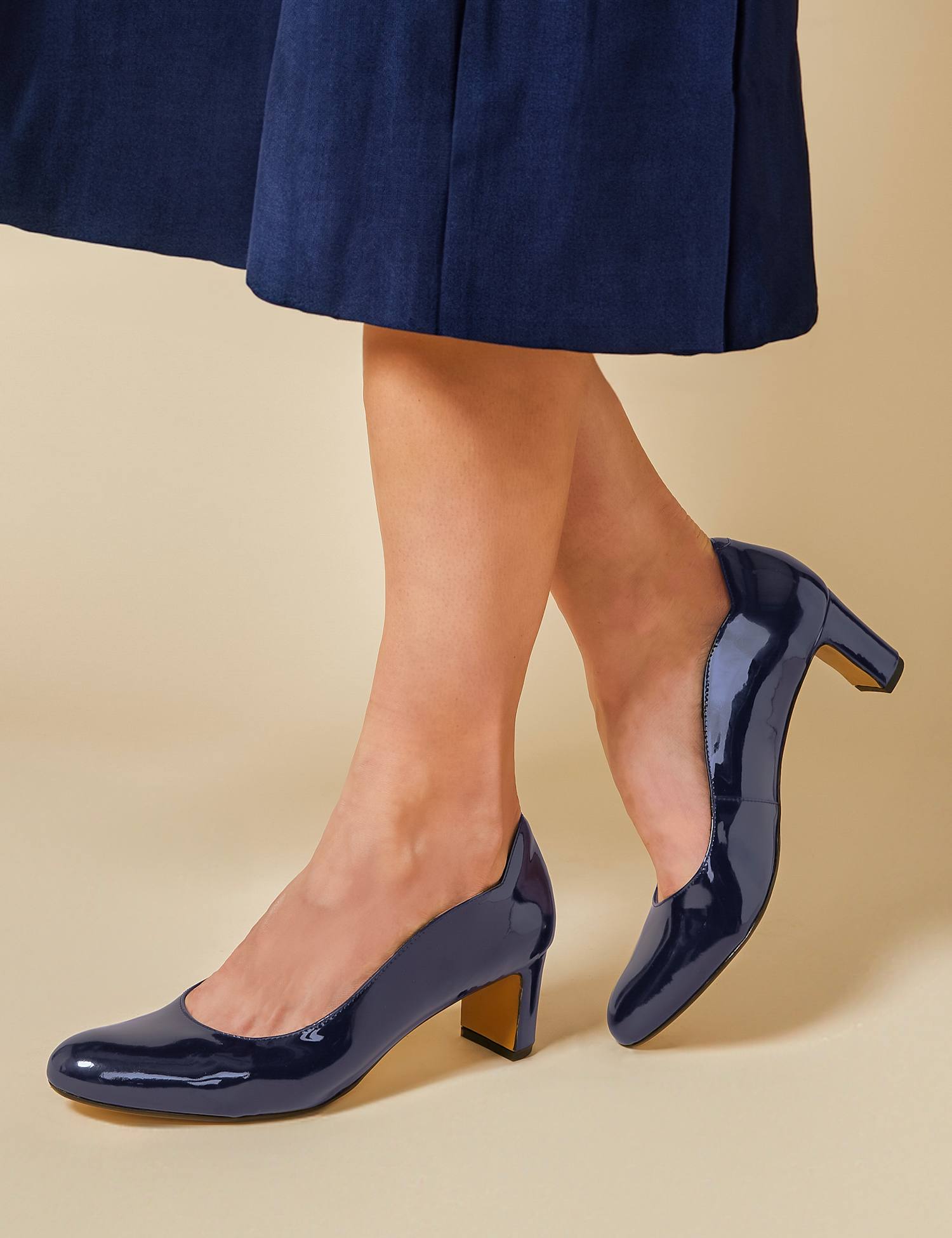 Jones Bootmaker Leather Block Heel Court Shoes Navy