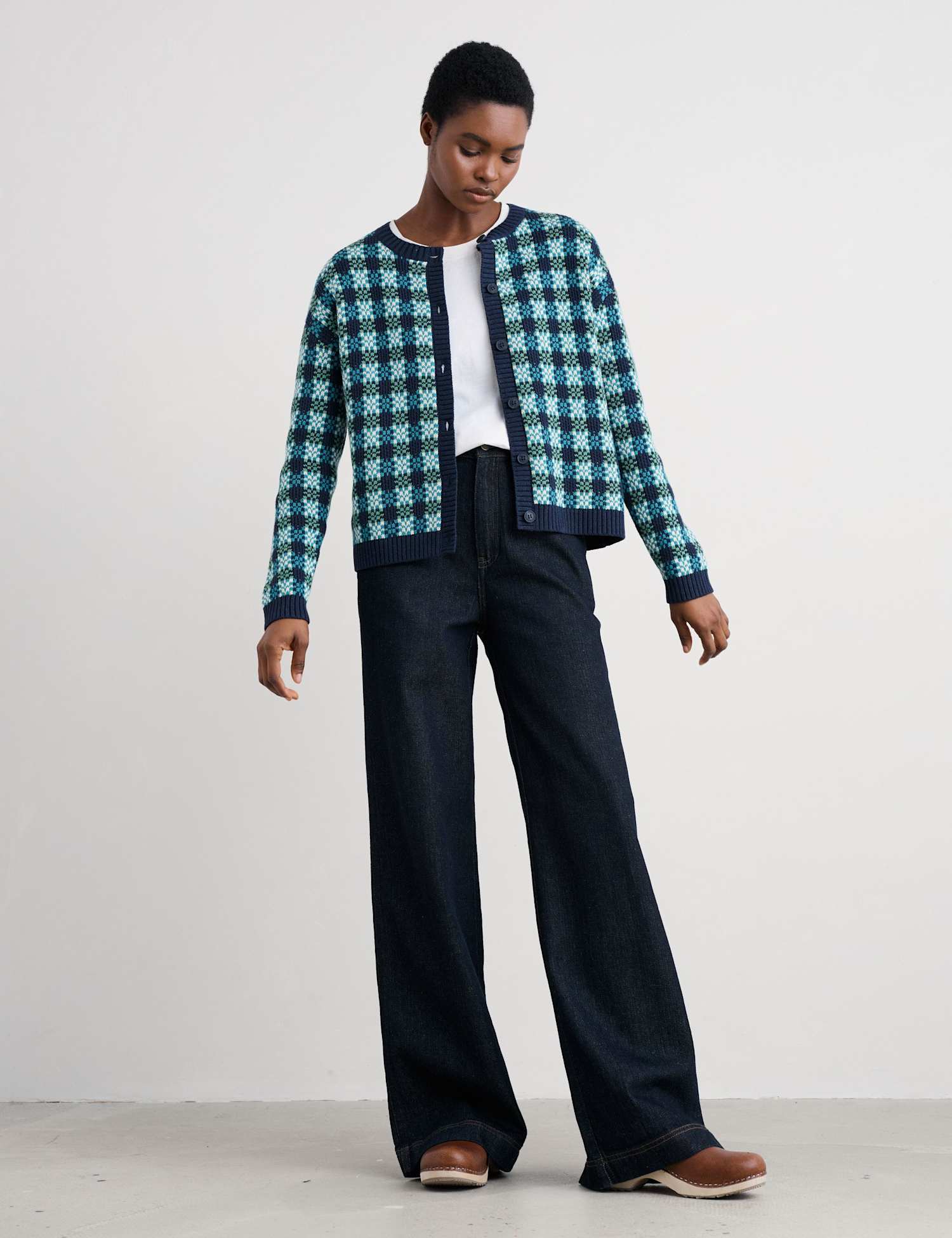 Seasalt Cornwall Pure Cotton Patterned Relaxed Cardigan Teal Mix