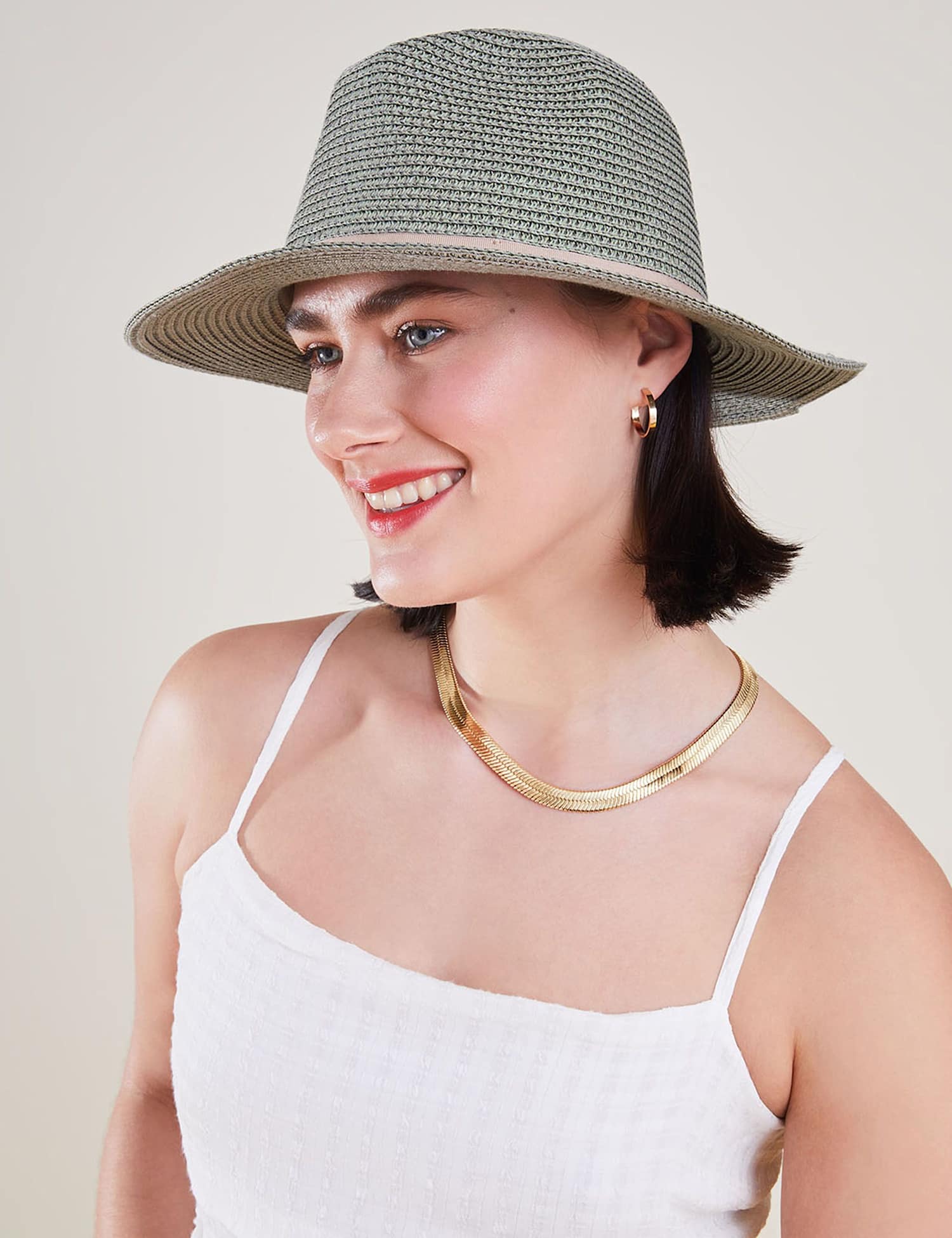 ACCESSORIZE Woven Straw Packable Panama Hat Khaki