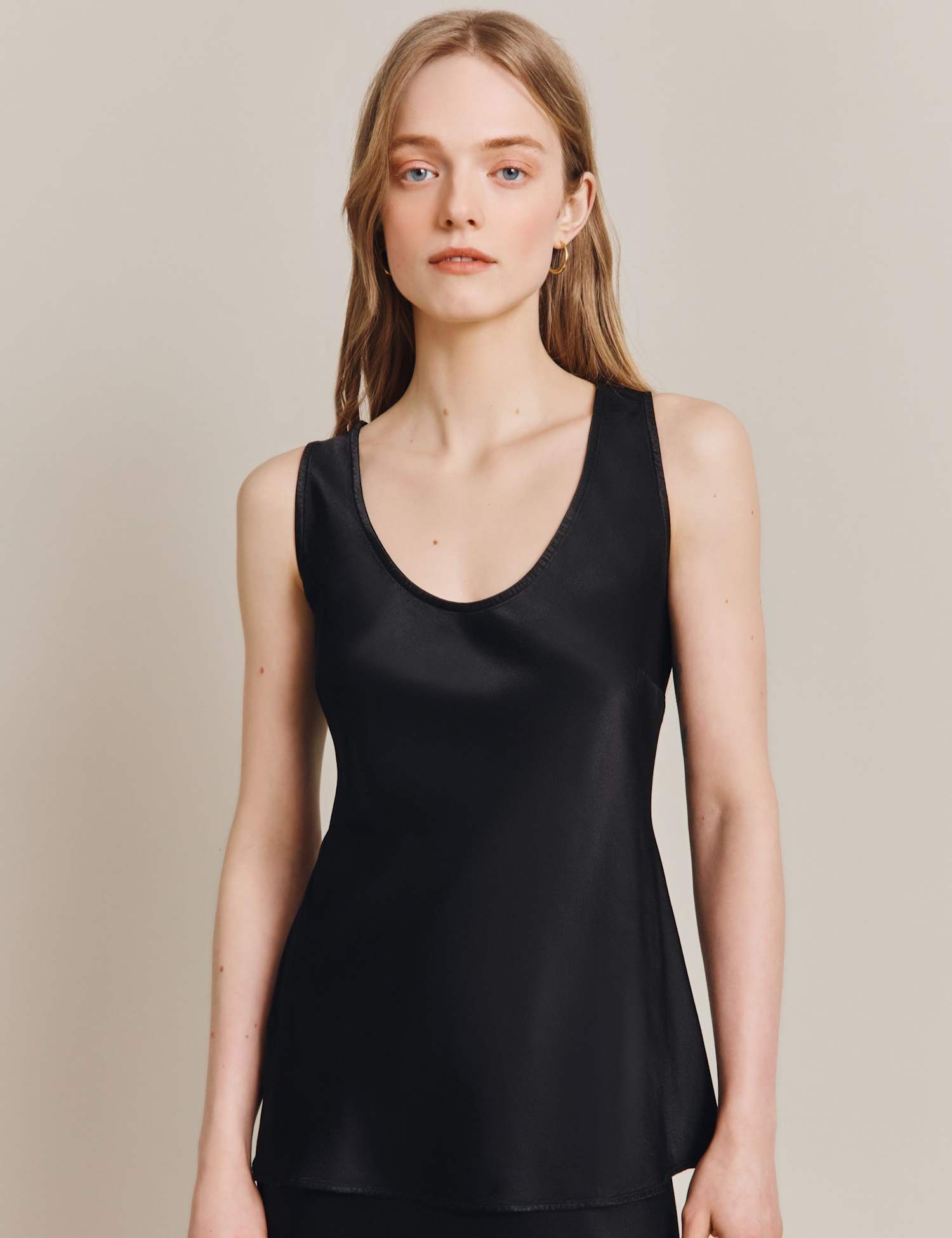 Ghost Satin Scoop Neck Vest Top Black