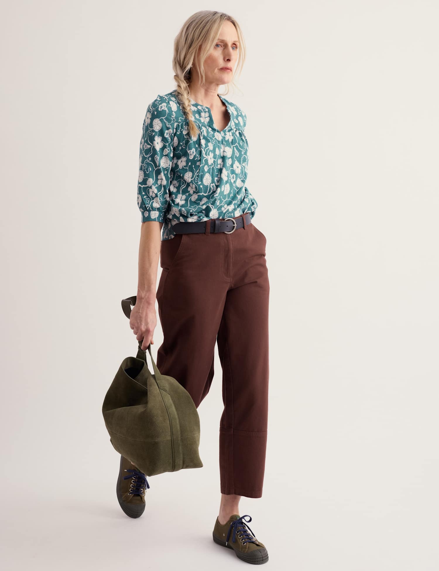 Seasalt Cornwall Pure Cotton Floral Notch Neck Relaxed Top Blue Mix