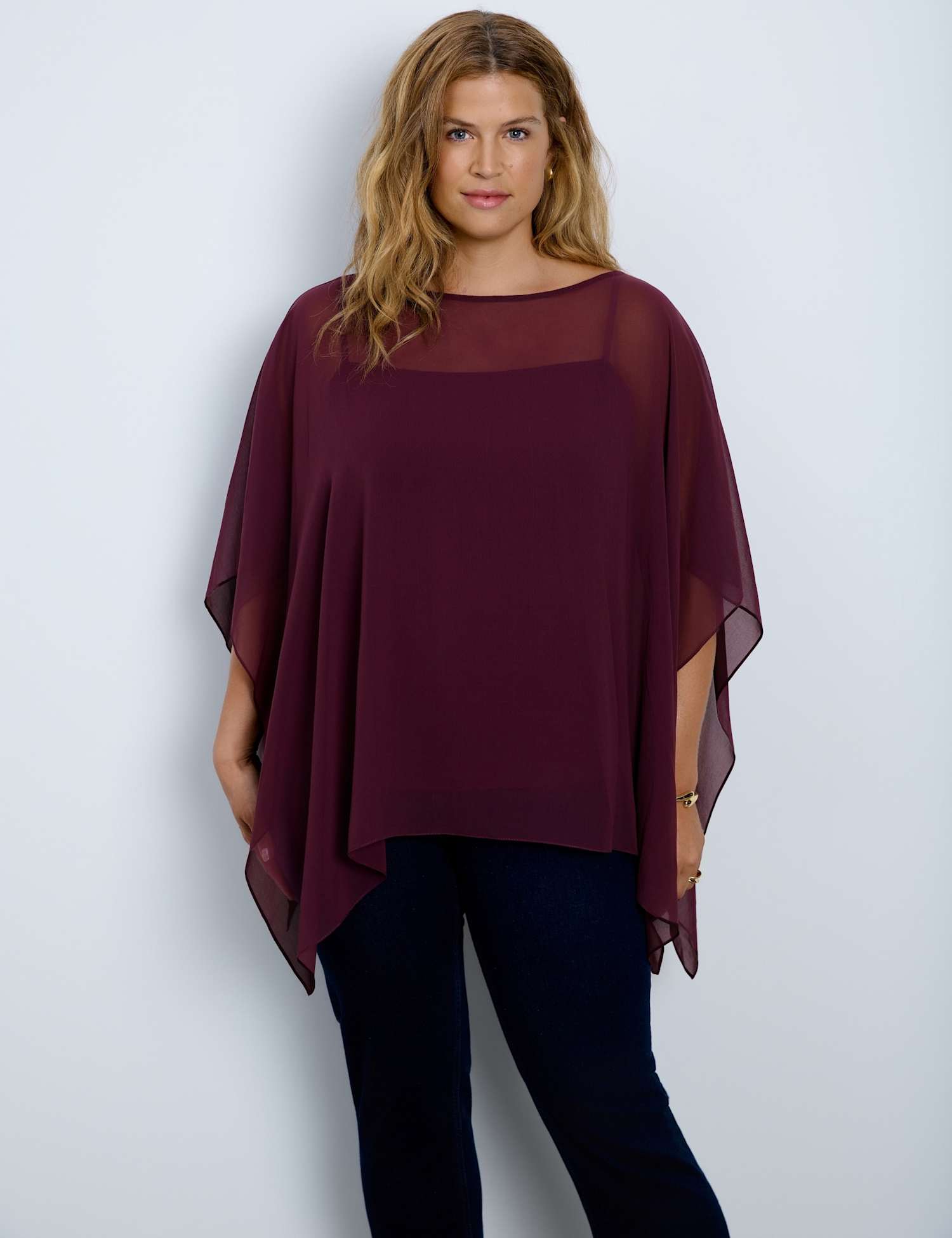 Live Unlimited London Curve Fit Slash Neck Blouse Burgundy