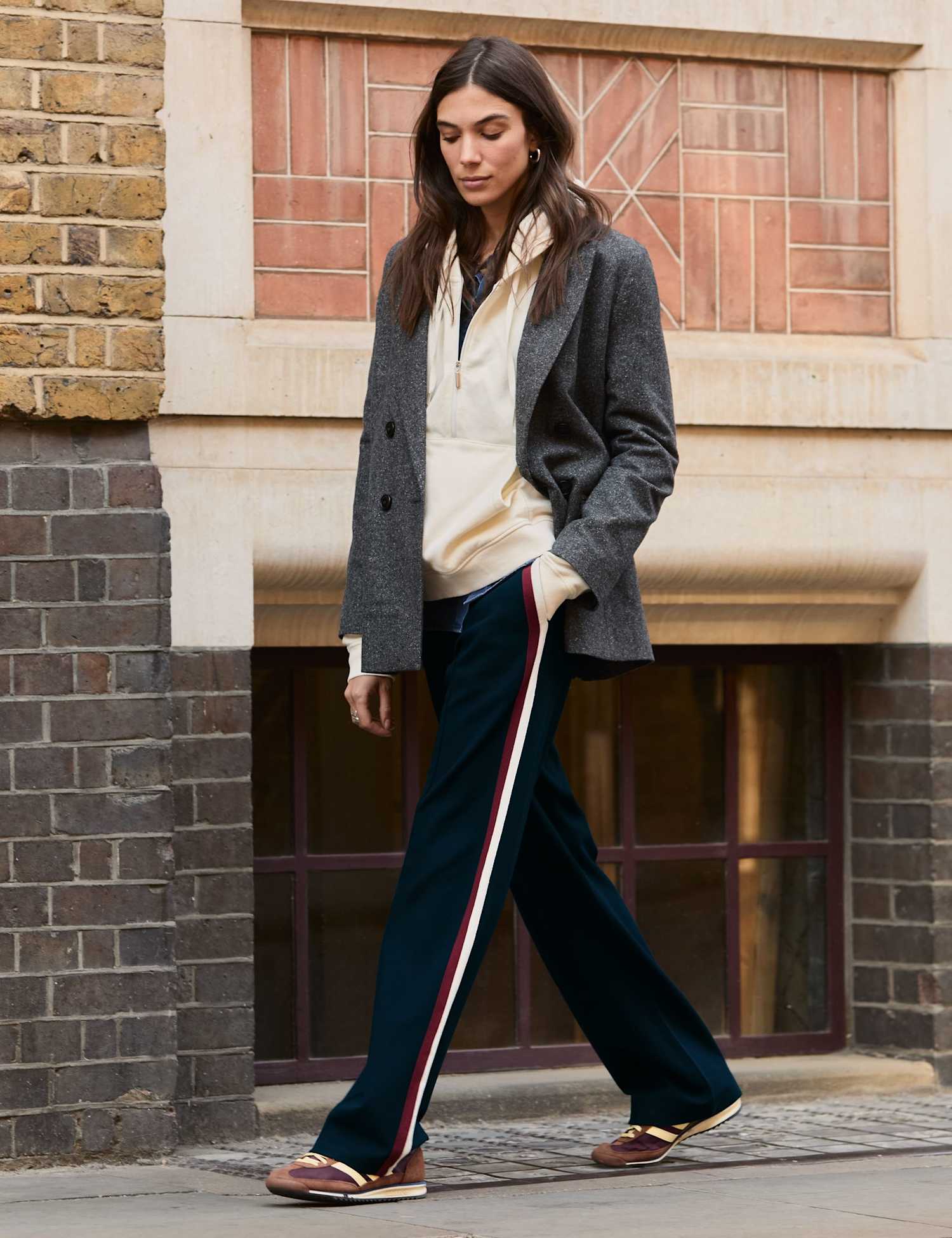 BAUKJEN Side Stripe Wide Leg Trousers Navy Mix