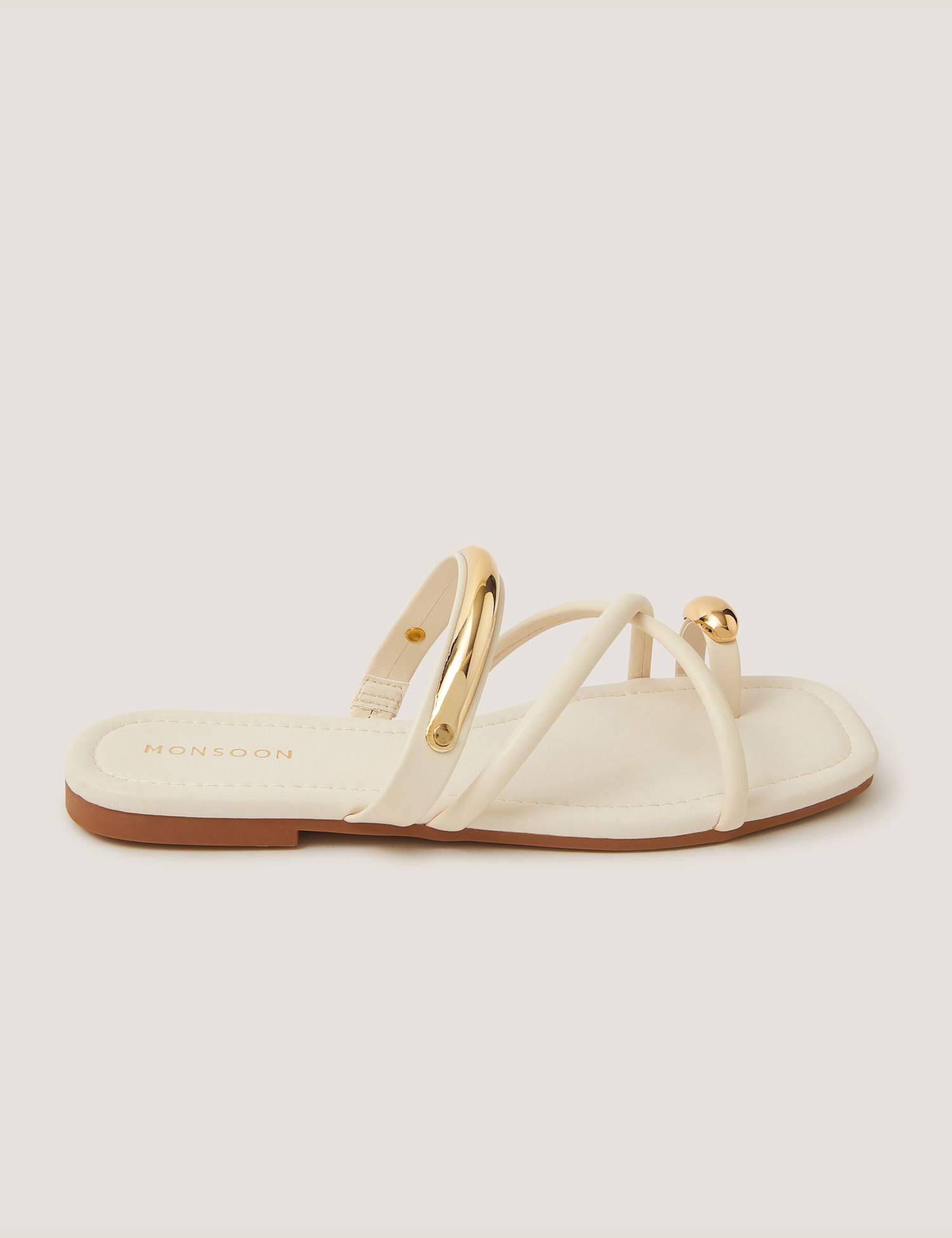 Monsoon Ankle Strap Flat Toe Loop Sandals Neutral