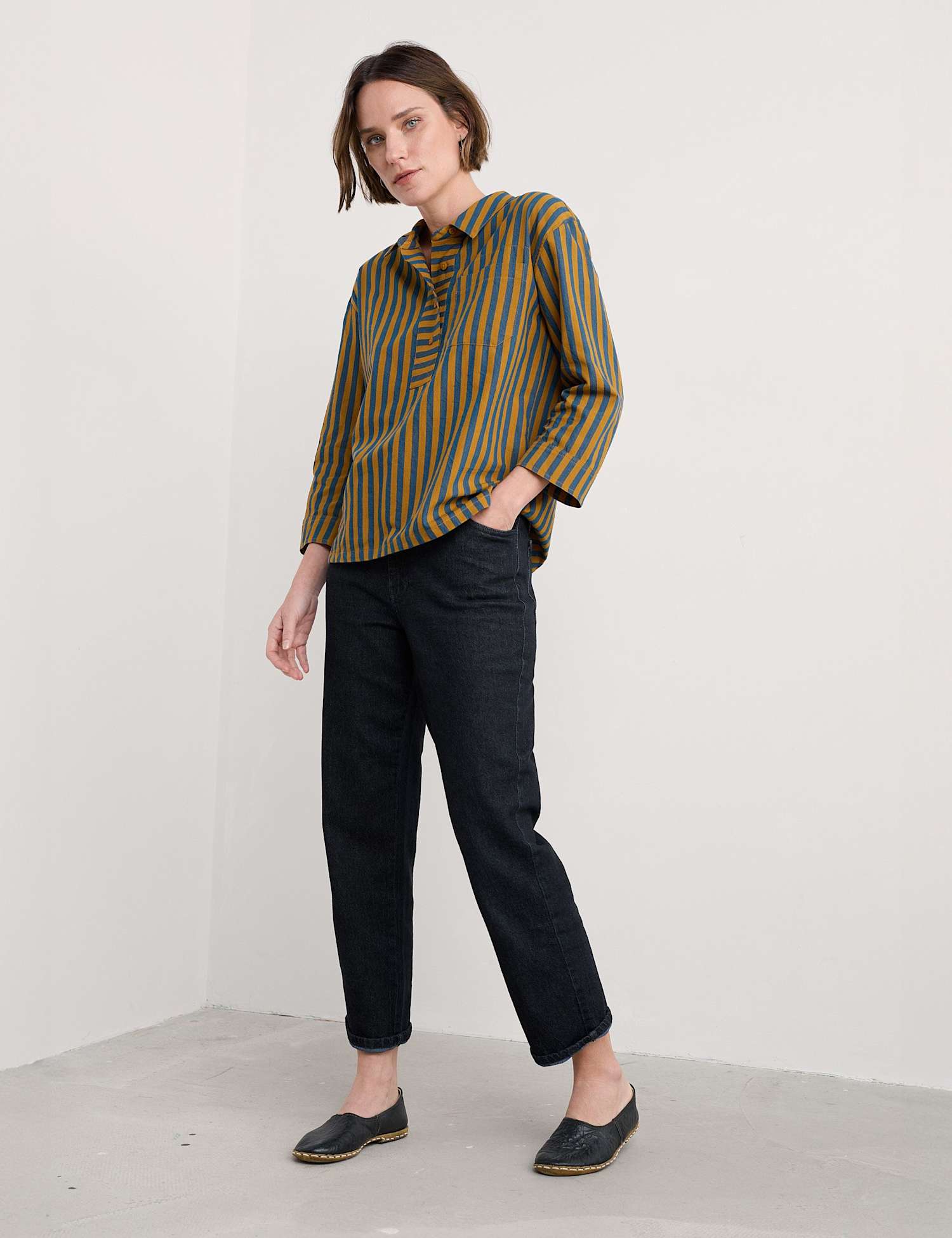 Seasalt Cornwall Pure Cotton Striped Collared Shirt Brown Mix