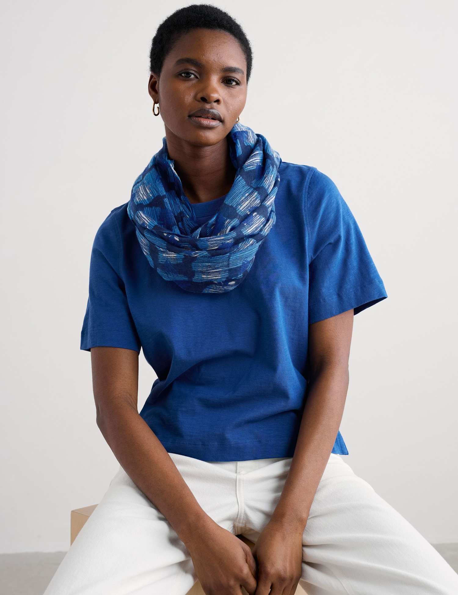 Seasalt Cornwall Pure Wool Printed Snood Navy Mix