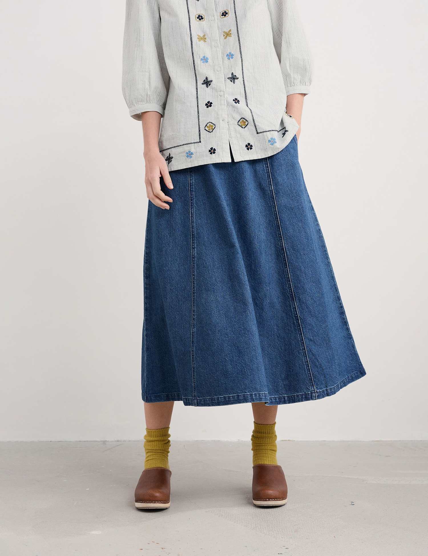 Seasalt Cornwall Cotton Rich Midaxi A-Line Skirt Blue